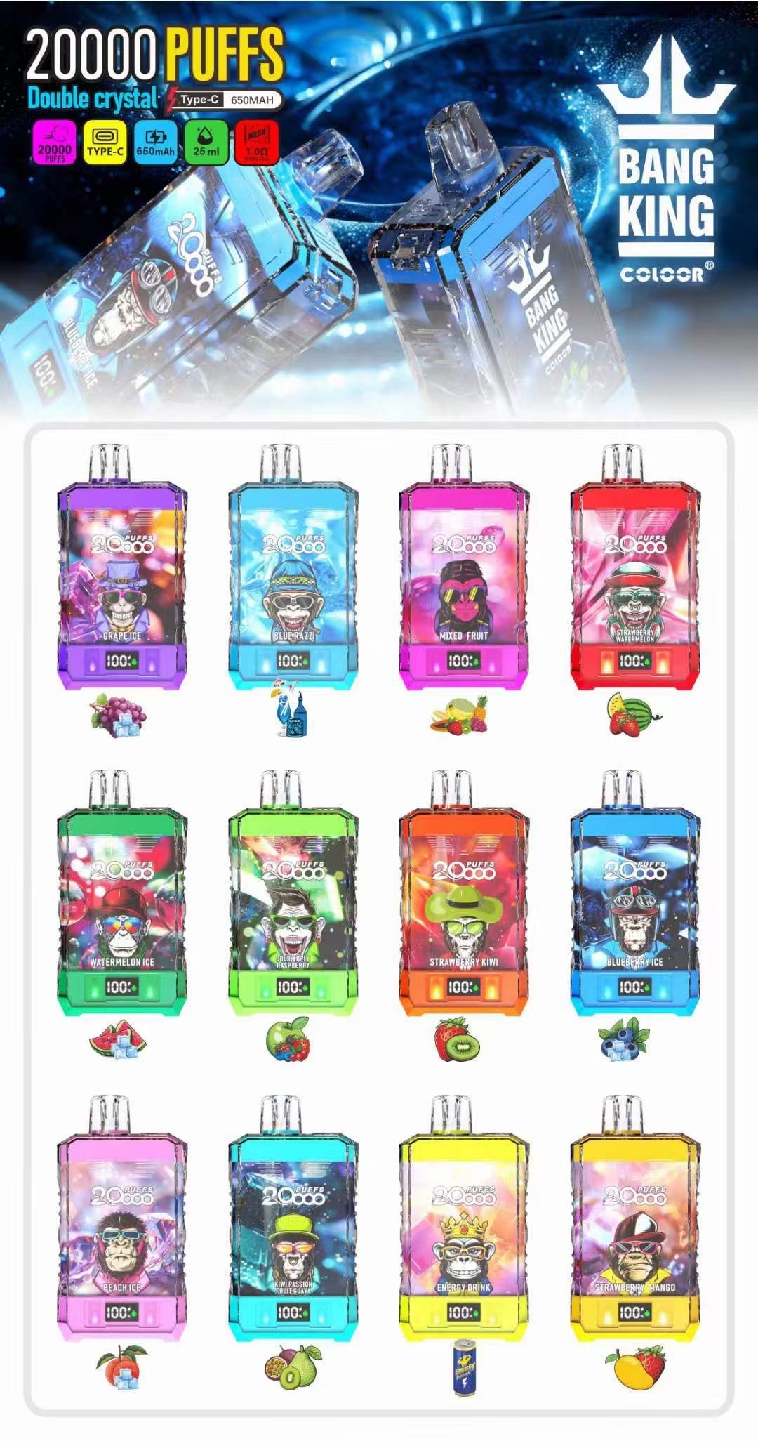 Original Bang 20000 20k 25ml Preloaded 650mAh Rechargeable Pen 0%2%3%5% disposable Intelligent display New arrival-Ecloudvaping