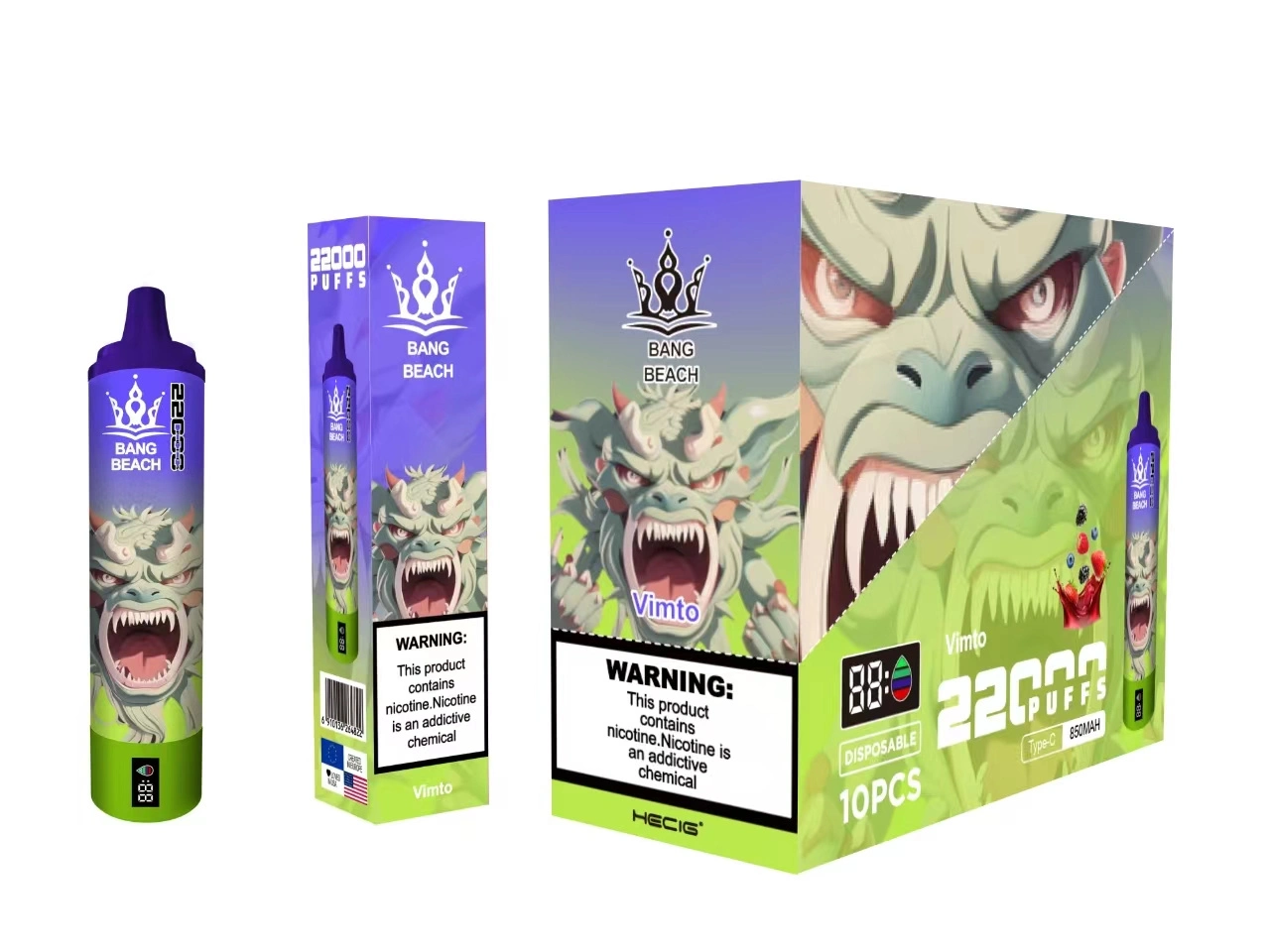 Bang Beach 22000 Puffs Smart Screen Vape Disposable E Cigarettes 0% 2% 3% 5% 36ml Prefilled Pod Mesh Coil 850mah Rechargeable Battery Pen Vapers Device-Ecloudvaping