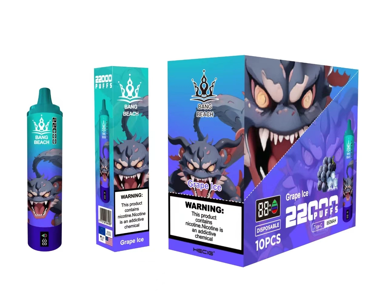 Bang Beach 22000 Puffs Smart Screen Vape Disposable E Cigarettes 0% 2% 3% 5% 36ml Prefilled Pod Mesh Coil 850mah Rechargeable Battery Pen Vapers Device-Ecloudvaping