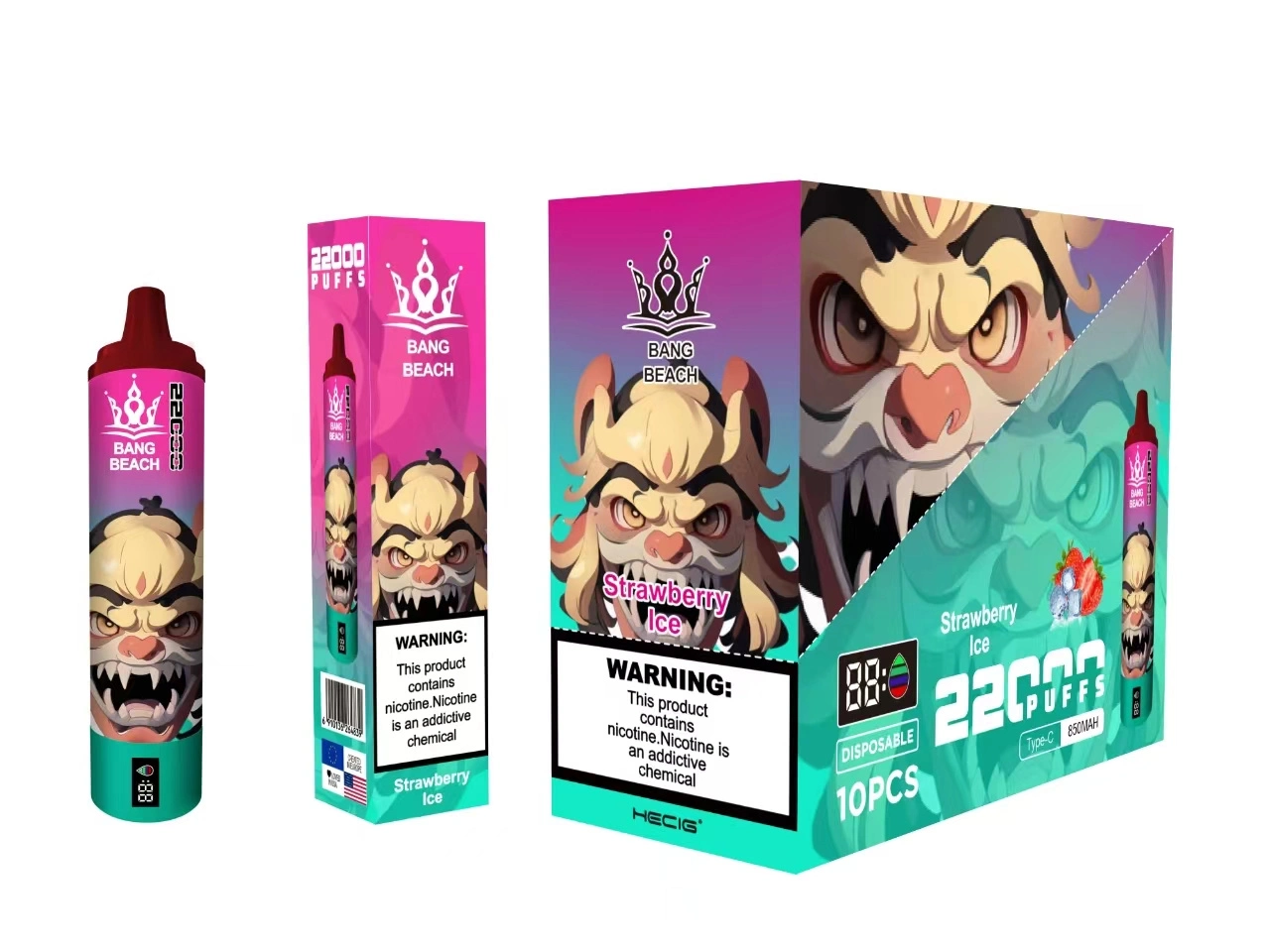 Bang Beach 22000 Puffs Smart Screen Vape Disposable E Cigarettes 0% 2% 3% 5% 36ml Prefilled Pod Mesh Coil 850mah Rechargeable Battery Pen Vapers Device-Ecloudvaping