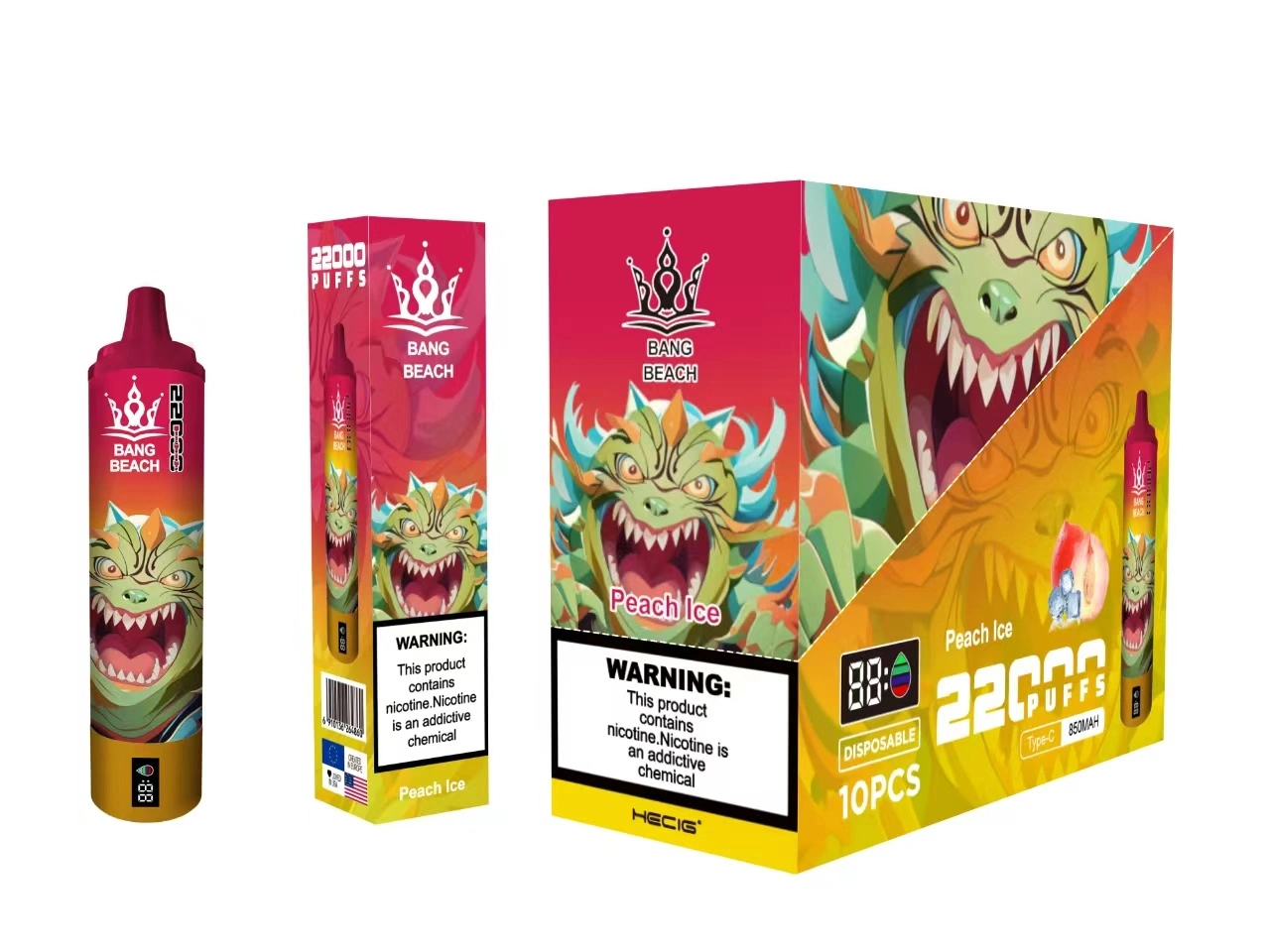 Bang Beach 22000 Puffs Smart Screen Vape Disposable E Cigarettes 0% 2% 3% 5% 36ml Prefilled Pod Mesh Coil 850mah Rechargeable Battery Pen Vapers Device-Ecloudvaping