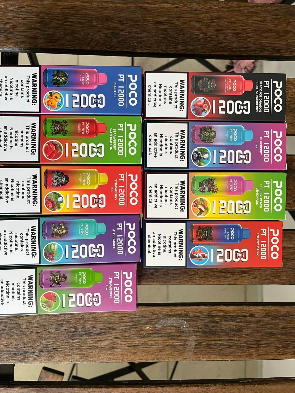 EU USA Warehouse Original POCO PT12000  Disposable 650mah Vape Electronic Cigarette Vape Pen Rechargeable Airflow Adjustable 22ml 10 Flaovrs-Ecloudvaping