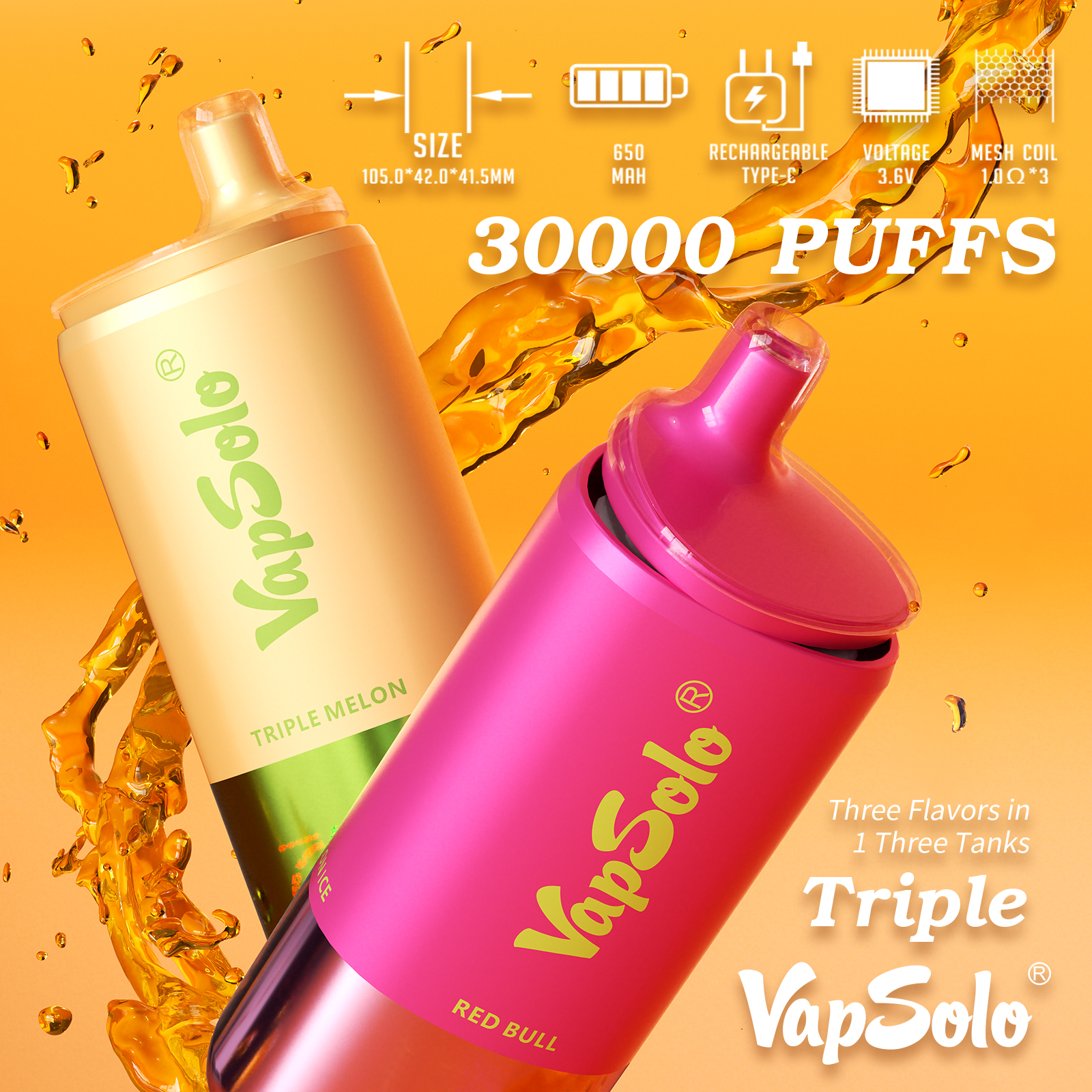  Vapsolo Triple 30000 Vapsolo Twins 20000 Puff Disposable Vape 20K 25K 30K Wholesale Electronic Cigarette Vaper