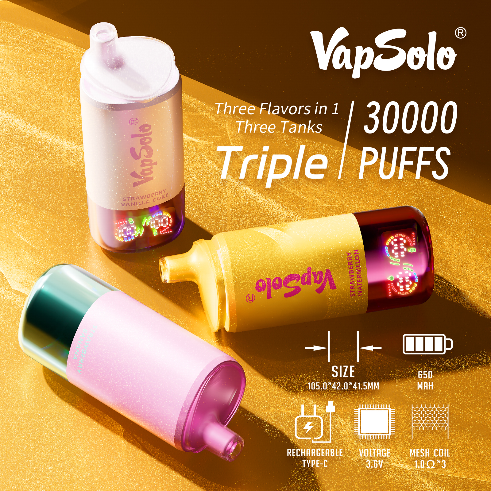  Vapsolo Triple 30000 Vapsolo Twins 20000 Puff Disposable Vape 20K 25K 30K Wholesale Electronic Cigarette Vaper