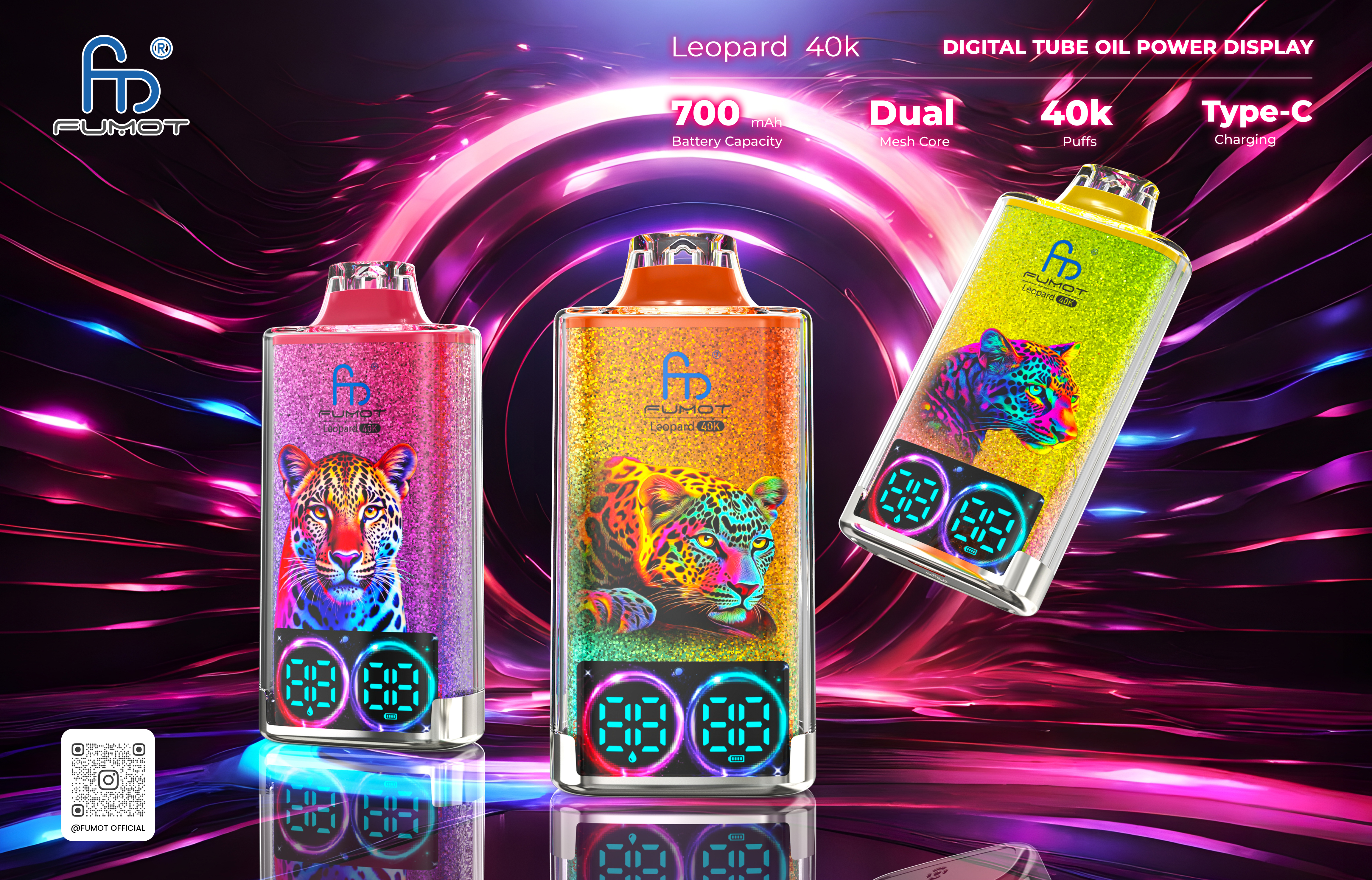 Fumot Movkin Factoty Fumot Leopard 40K Puff Digital Tube Oil Power Display Randm 40K Vape Fast Shipping