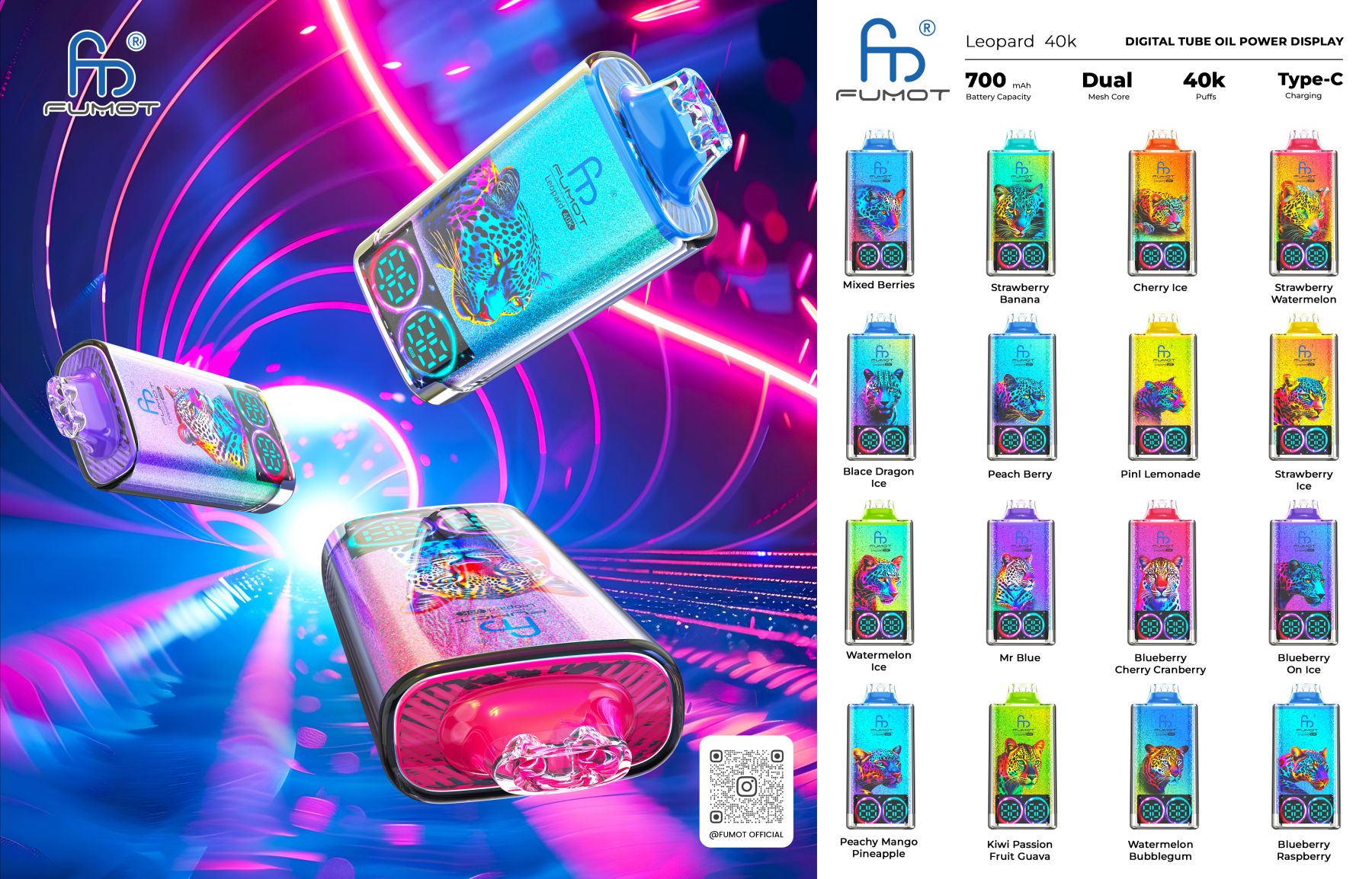 Fumot Movkin Factoty Fumot Leopard 40K Puff Digital Tube Oil Power Display Randm 40K Vape Fast Shipping