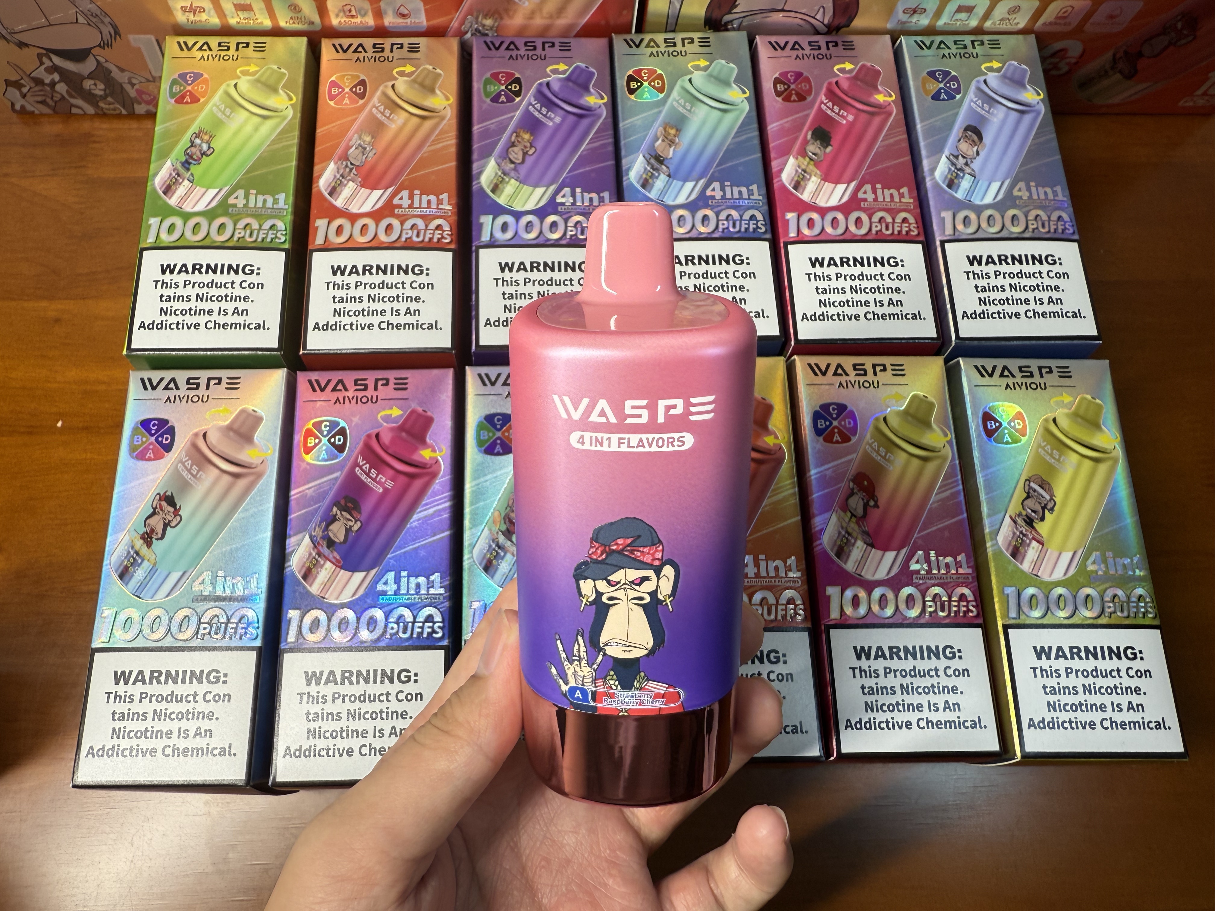 Waspe 100000 Puffs Quadruple Flavors 4 in 1 Tornado Vaper 100K 60K E Cigarette Wholesale Rechargeable Vapor EU Warehouse Spain