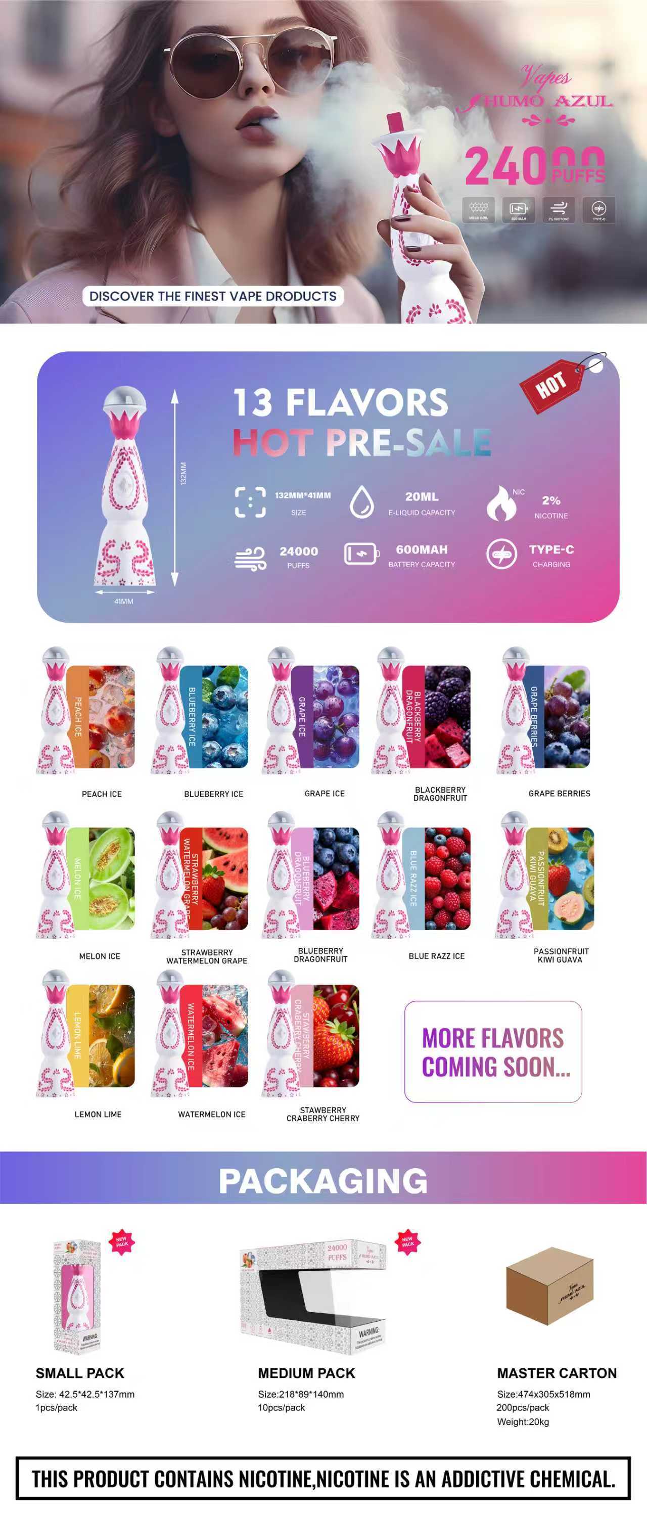 pink color HUMO AZUL 24000 puff Tequila vape Tequila bottle packaging Puffs 2% 3% 5% Nicotine Rechargeable Disposable vapes Pod agave Puff 24k Tequila puff