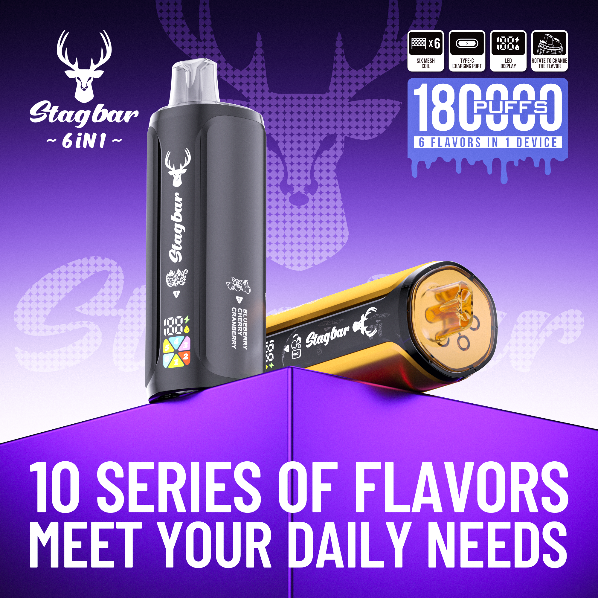 Stag Bar 6in1 180K Puffs Disposable Vape Pod Vapers 100K 80K 75K 1200K Puffs Vaporizer E Hookah Vape Cartridge Pods Stagbar 6in1 180000 Puff