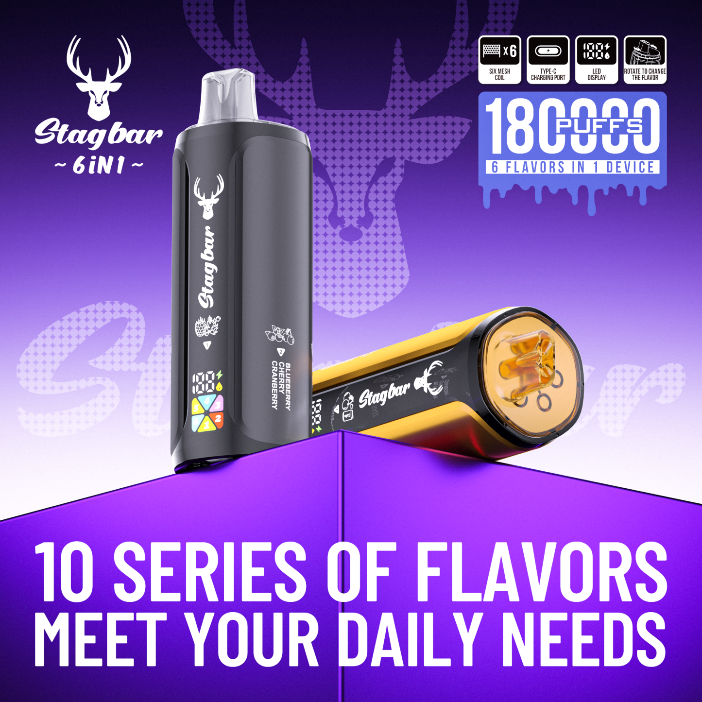 Stag Bar 6in1 180K Puffs Disposable Vape Pod Vapers 100K 80K 75K 1200K Puffs Vaporizer E Hookah Vape Cartridge Pods Stagbar 6in1 180000 Puff