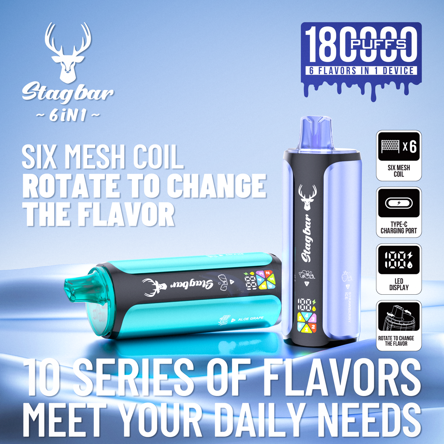 Stag Bar 6in1 180K Puffs Disposable Vape Pod Vapers 100K 80K 75K 1200K Puffs Vaporizer E Hookah Vape Cartridge Pods Stagbar 6in1 180000 Puff