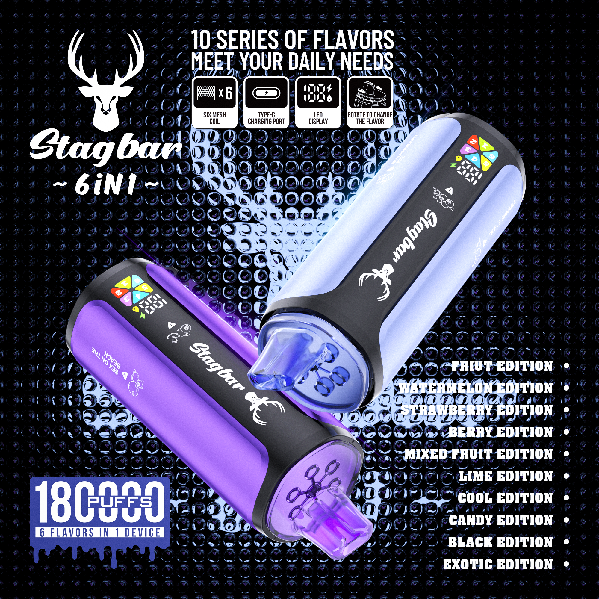 Stag Bar 6in1 180K Puffs Disposable Vape Pod Vapers 100K 80K 75K 1200K Puffs Vaporizer E Hookah Vape Cartridge Pods Stagbar 6in1 180000 Puff