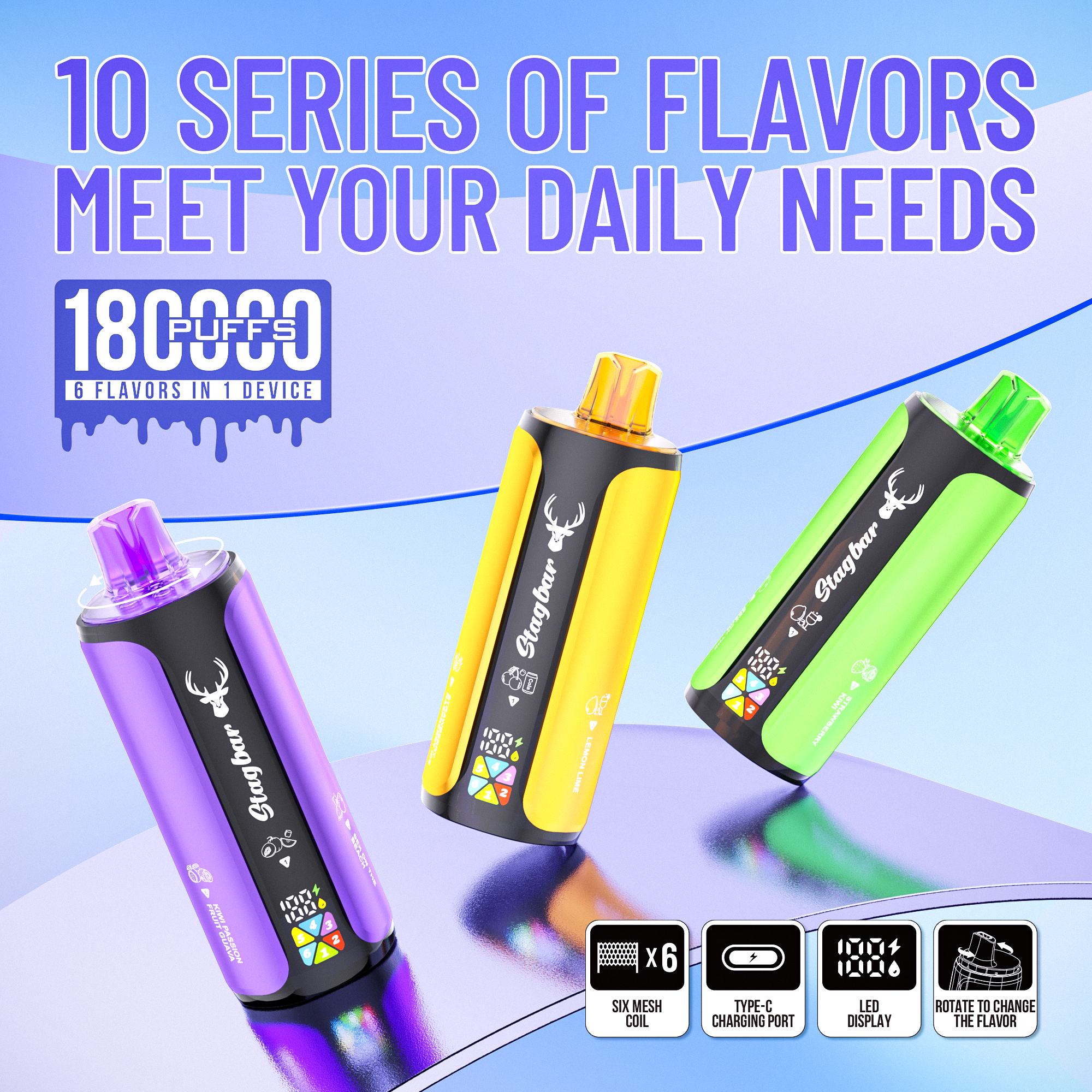 Stag Bar 6in1 180K Puffs Disposable Vape Pod Vapers 100K 80K 75K 1200K Puffs Vaporizer E Hookah Vape Cartridge Pods Stagbar 6in1 180000 Puff