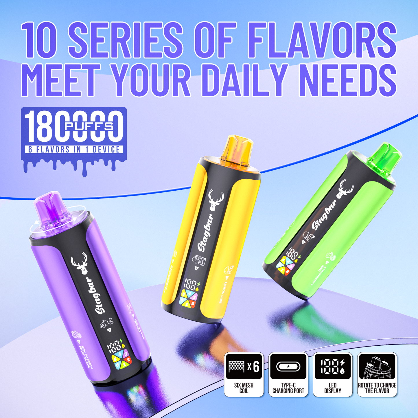 Stag Bar 6in1 180K Puffs Disposable Vape Pod Vapers 100K 80K 75K 1200K Puffs Vaporizer E Hookah Vape Cartridge Pods Stagbar 6in1 180000 Puff