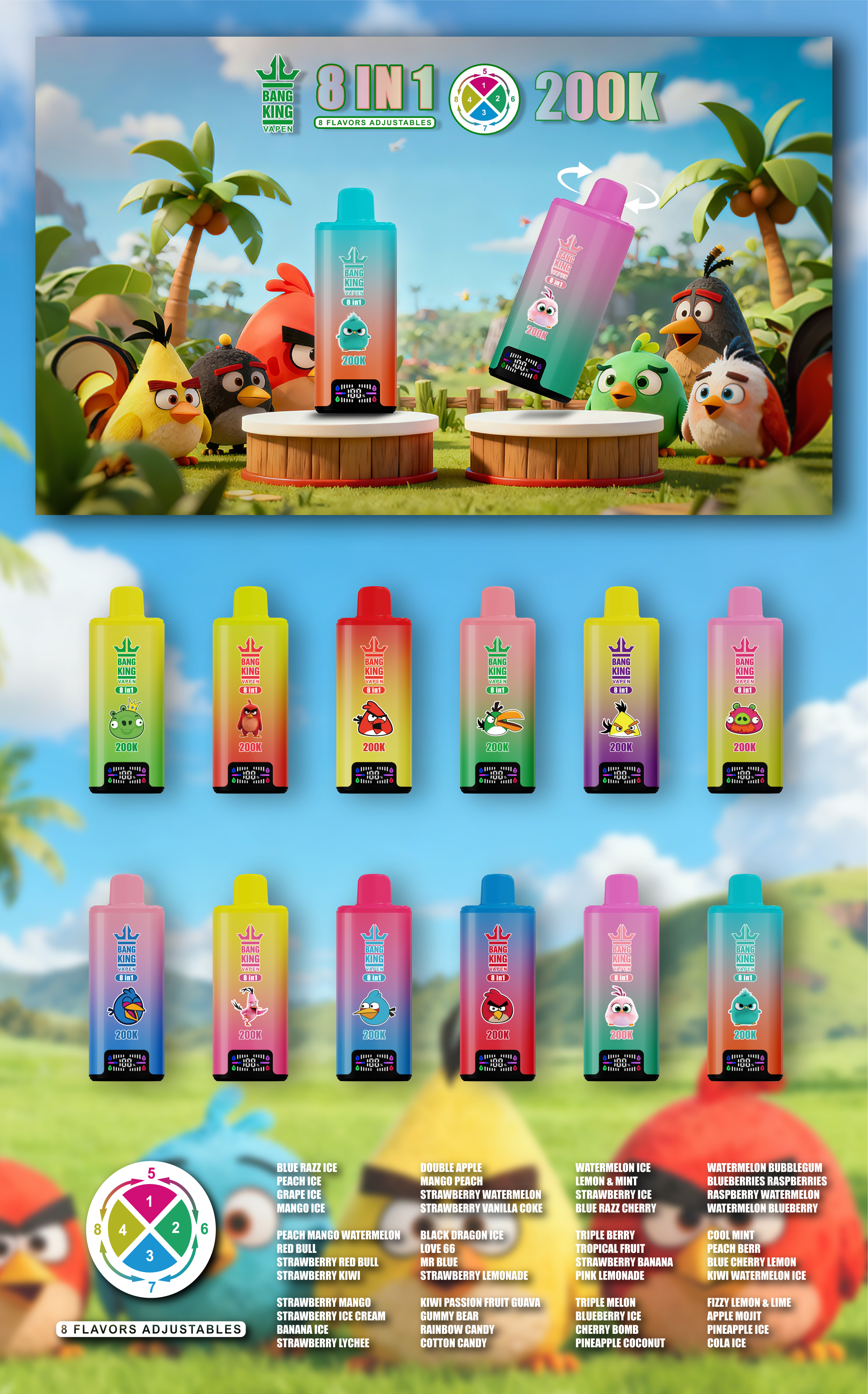 Bang King 200000 Puff Bar 8in1 Vaper 250K 200K 180K 150K 120K Nicotine Wholesale Disposable Electronic Cigarette Bang Blaze E Cig Vaper vapor Ecloudvaping