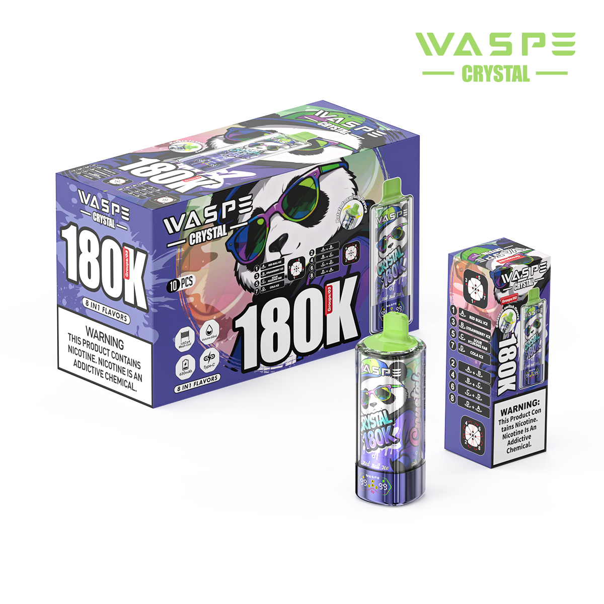 Wholesale I Vape Waspe Crystal 180000 150000 100000 60000 Puffs 8in1 Vaper Triple Flavors LED Display Disposable E-Cigarette 40K 60K 100K 150K 180K Puff