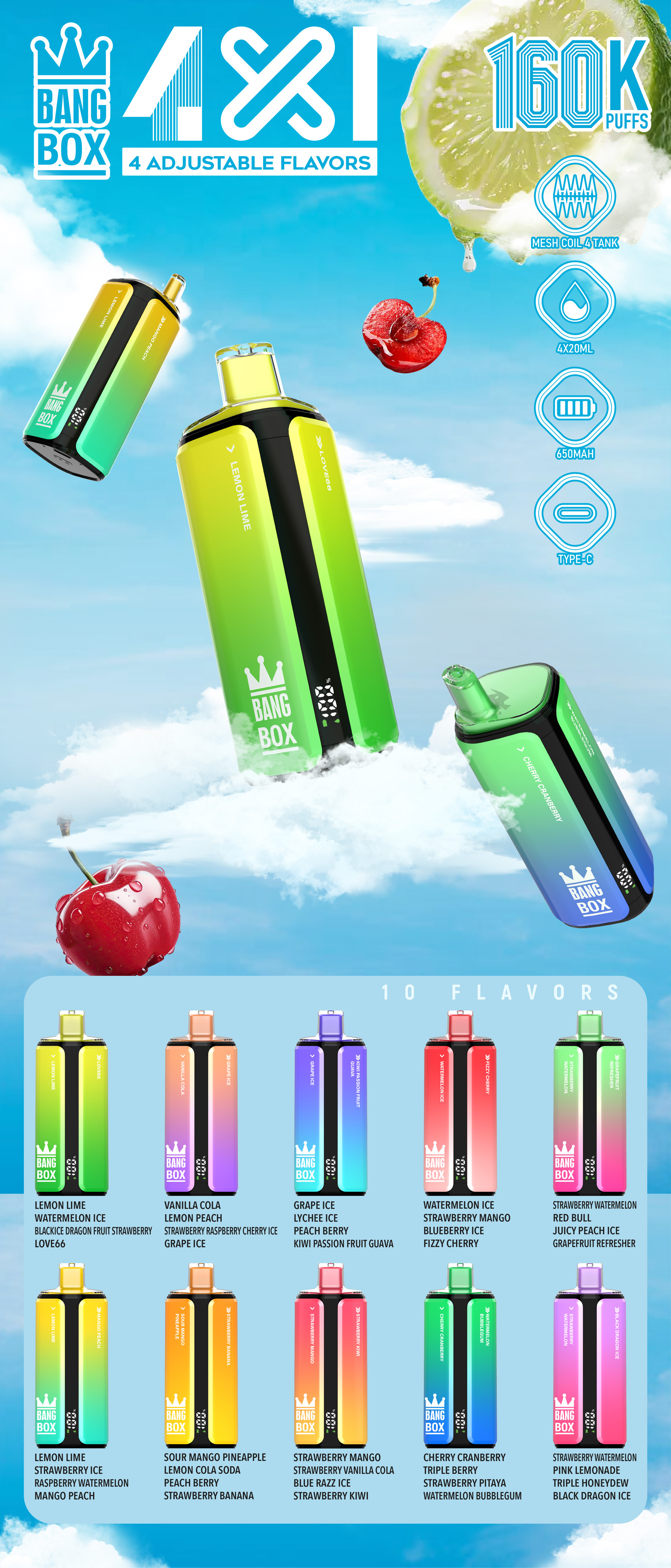 EU Warehouse Bang box 160000 Puffs 160K Disposable Vape Electronic Cigarette Wholesale Vape 200K Disposable Vape bang 300K Ecigs