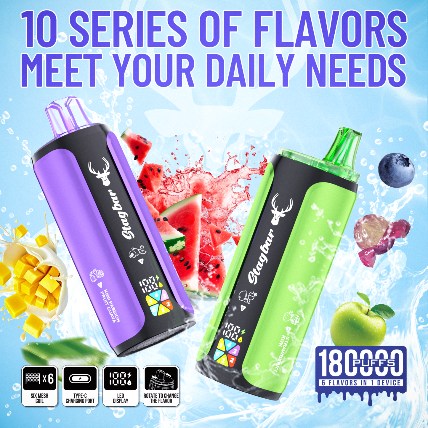 Stag Bar 6in1 180K Puffs Disposable Vape Pod Vapers 100K 80K 75K 1200K Puffs Vaporizer E Hookah Vape Cartridge Pods Stagbar 6in1 180000 Puff