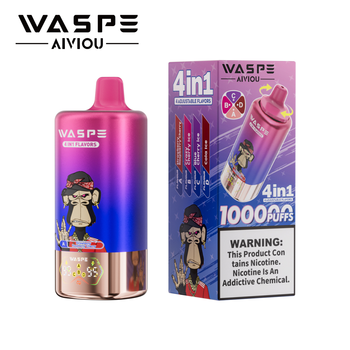 Waspe 100000 Puffs Quadruple Flavors 4 in 1 Tornado Vaper 100K 60K E Cigarette Wholesale Rechargeable Vapor EU Warehouse Spain