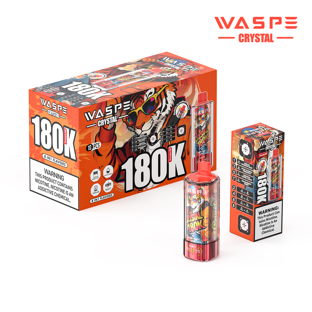 Wholesale I Vape Waspe Crystal 180000 150000 100000 60000 Puffs 8in1 Vaper Triple Flavors LED Display Disposable E-Cigarette 40K 60K 100K 150K 180K Puff