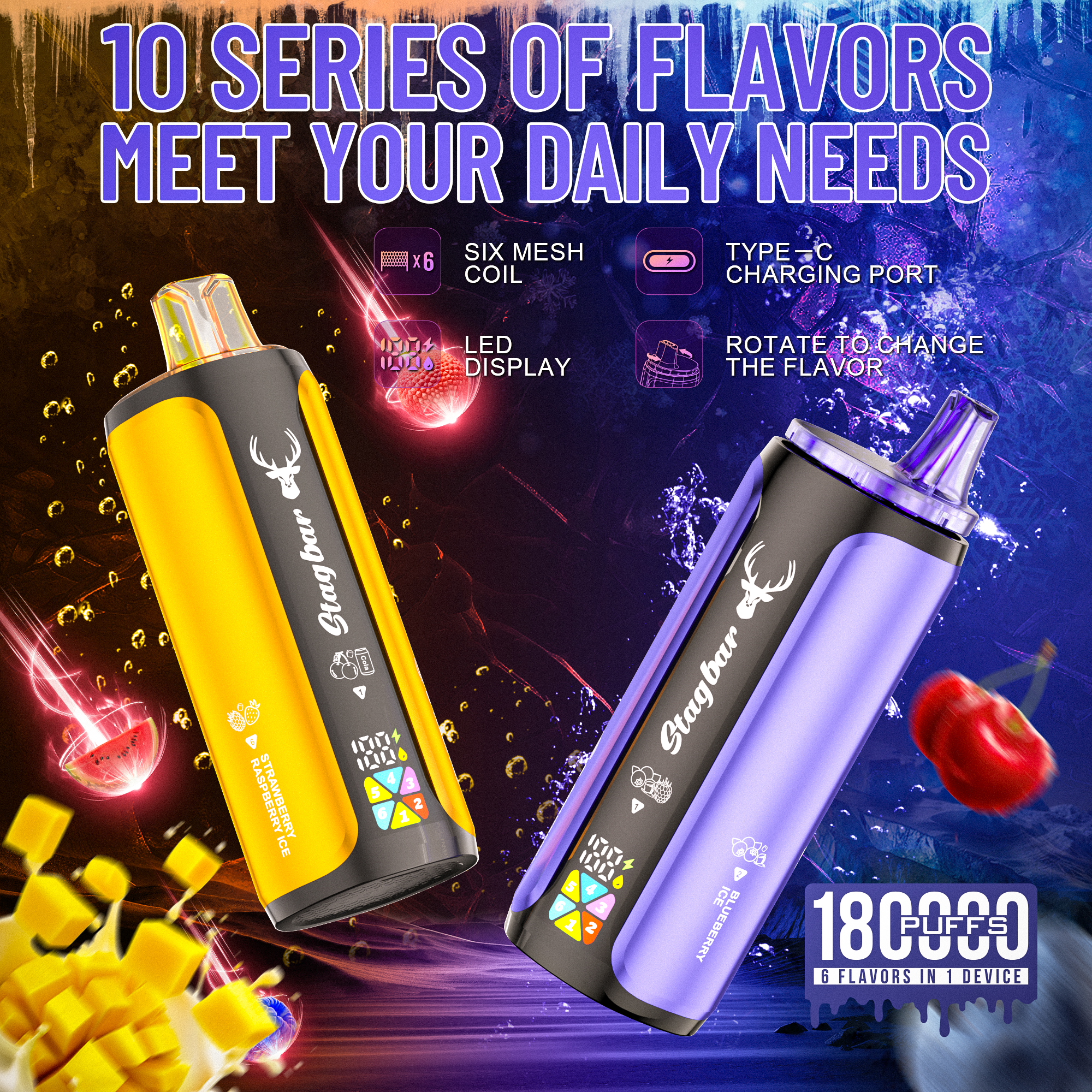 Stag Bar 6in1 180K Puffs Disposable Vape Pod Vapers 100K 80K 75K 1200K Puffs Vaporizer E Hookah Vape Cartridge Pods Stagbar 6in1 180000 Puff