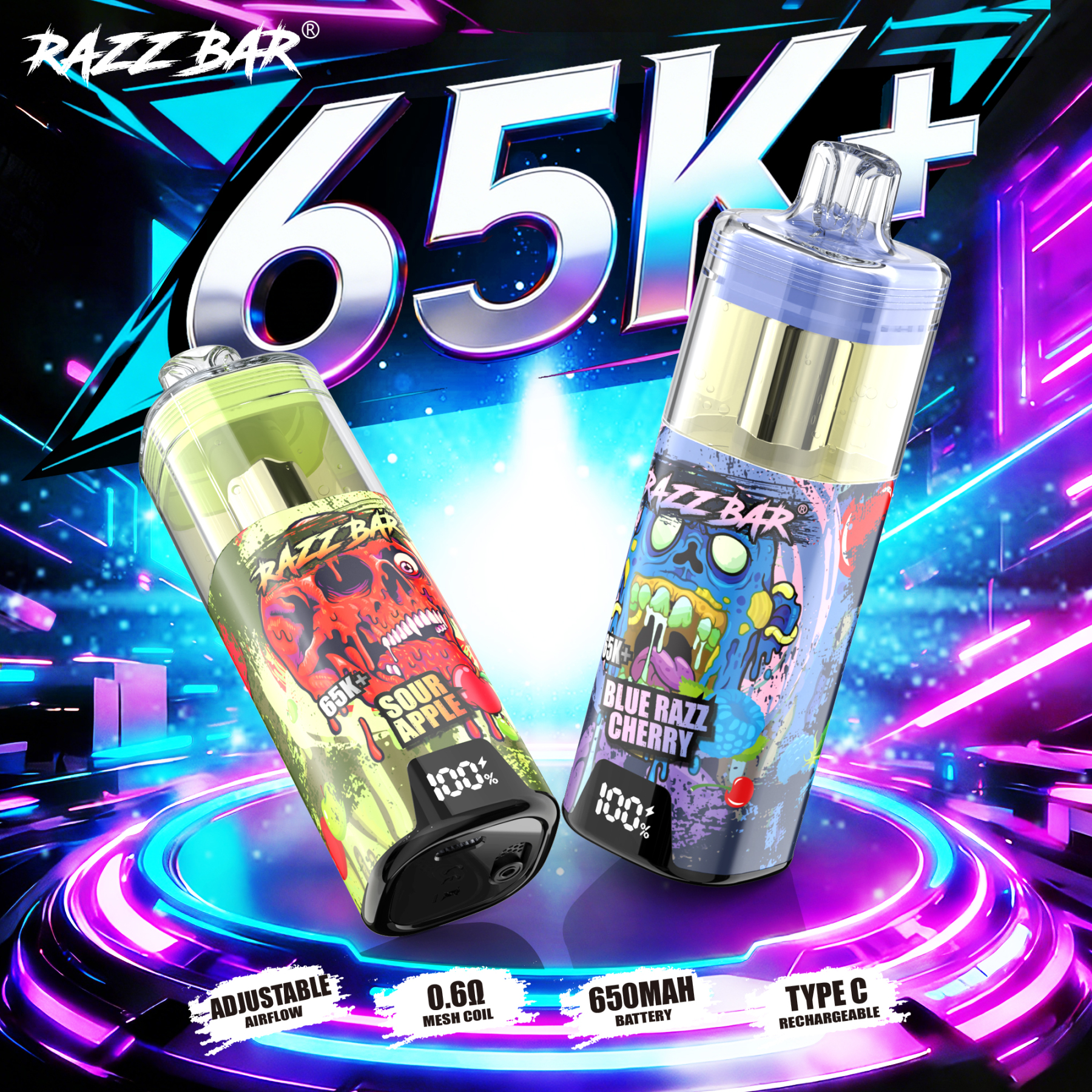 EU Wholesale Vape Pen E Cigarette Razz Bar 65k Puffs Vape Disposable E Cigarette Wape RazzBar Vaper