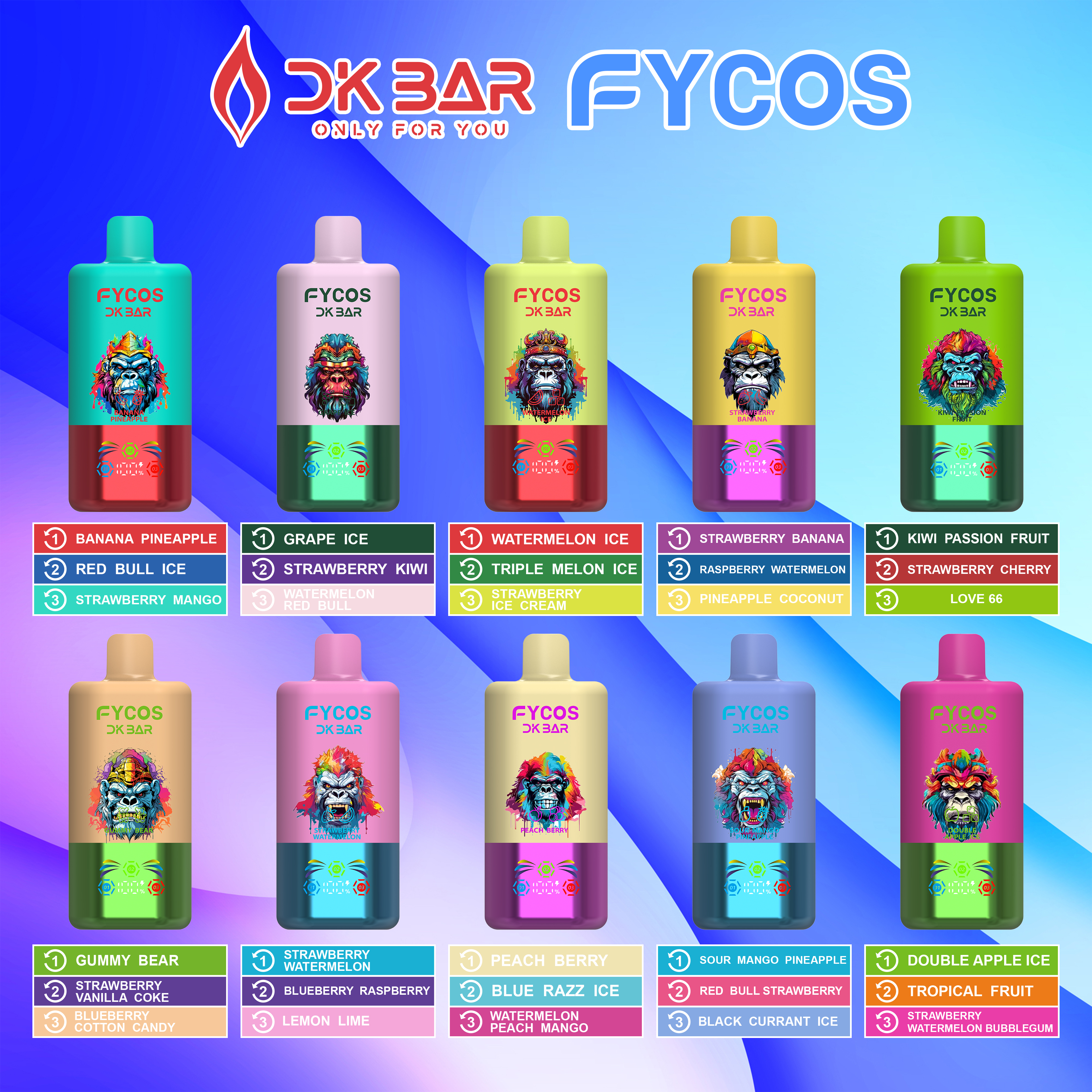 Fycos Disposable Electronic Cigarette Wholesale 3 in 1 60000 Puff Vape EU Warehouse Puff Tornado E Triple Flavor Adjust Airflow Ra Bar 60K Puff Ecigs