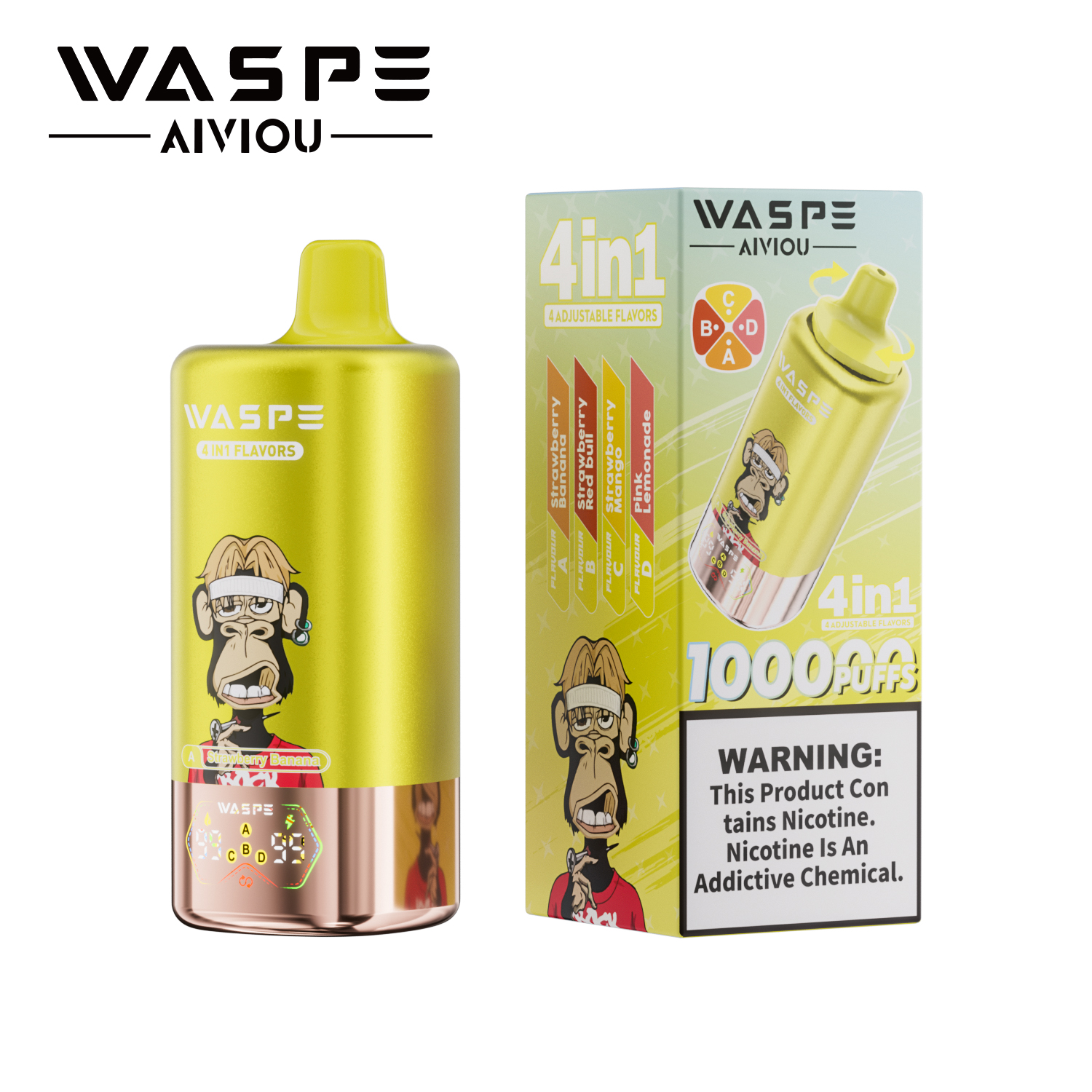 Waspe 100000 Puffs Quadruple Flavors 4 in 1 Tornado Vaper 100K 60K E Cigarette Wholesale Rechargeable Vapor EU Warehouse Spain