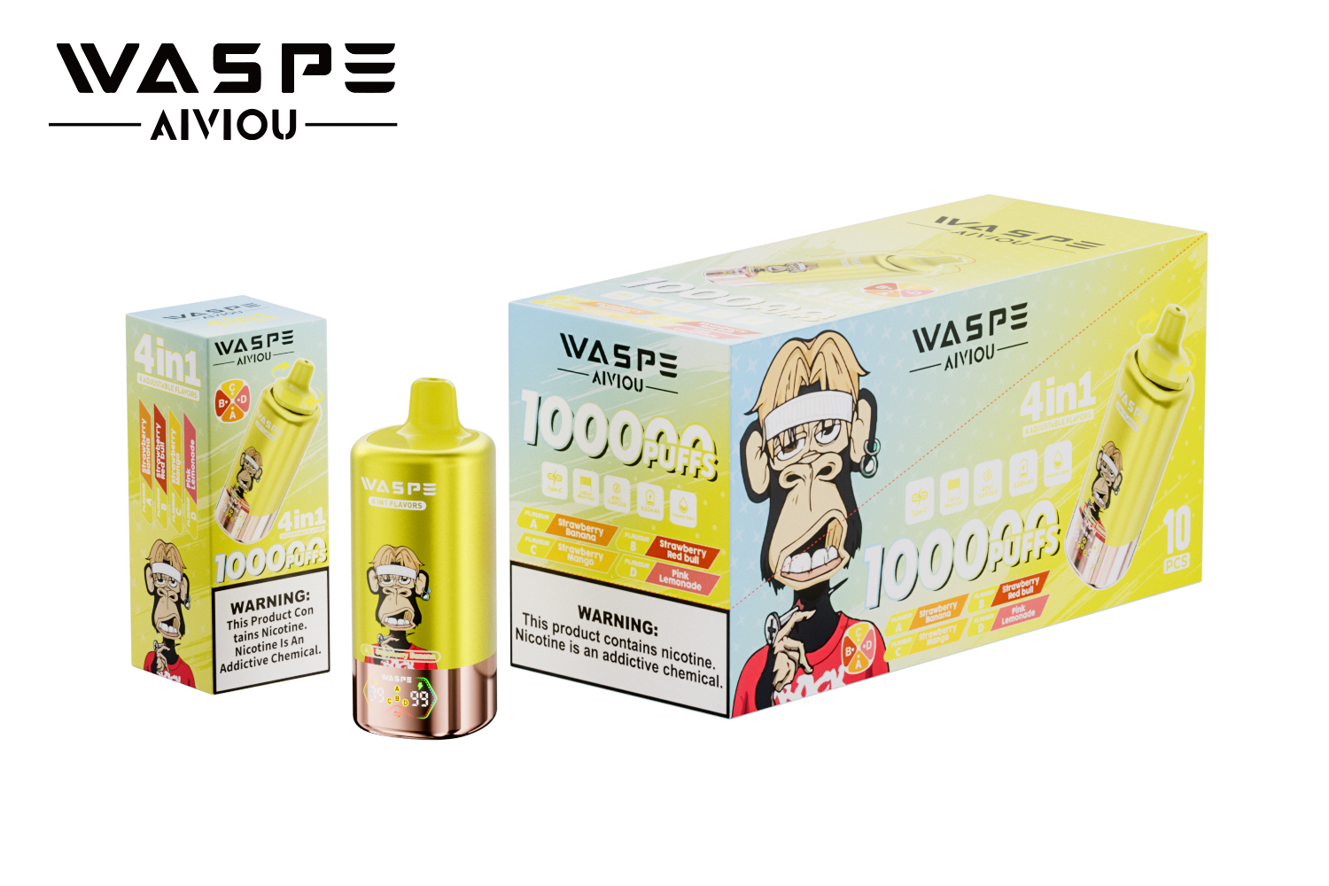 Waspe 100000 Puffs Quadruple Flavors 4 in 1 Tornado Vaper 100K 60K E Cigarette Wholesale Rechargeable Vapor EU Warehouse Spain