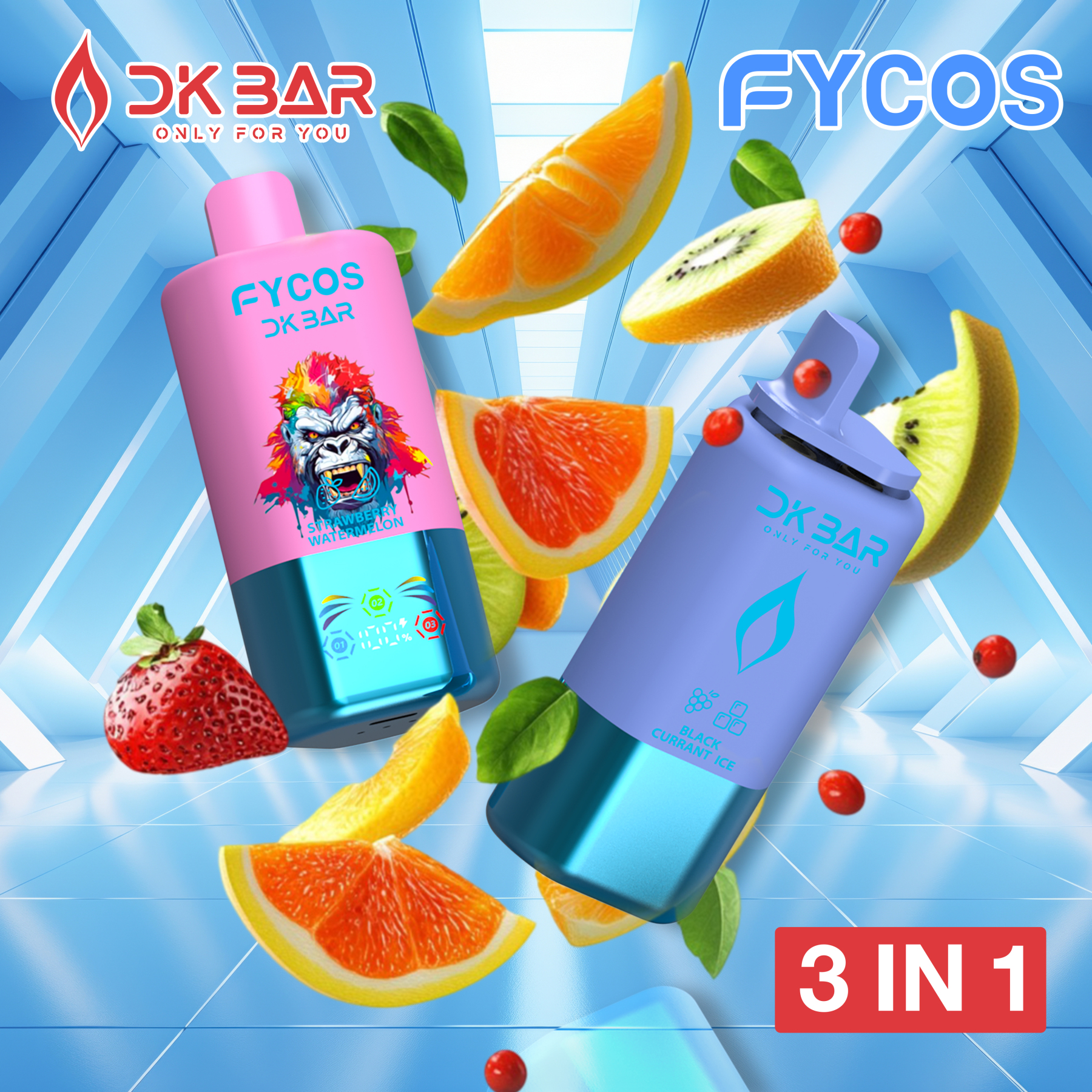 Fycos Disposable Electronic Cigarette Wholesale 3 in 1 60000 Puff Vape EU Warehouse Puff Tornado E Triple Flavor Adjust Airflow Ra Bar 60K Puff Ecigs