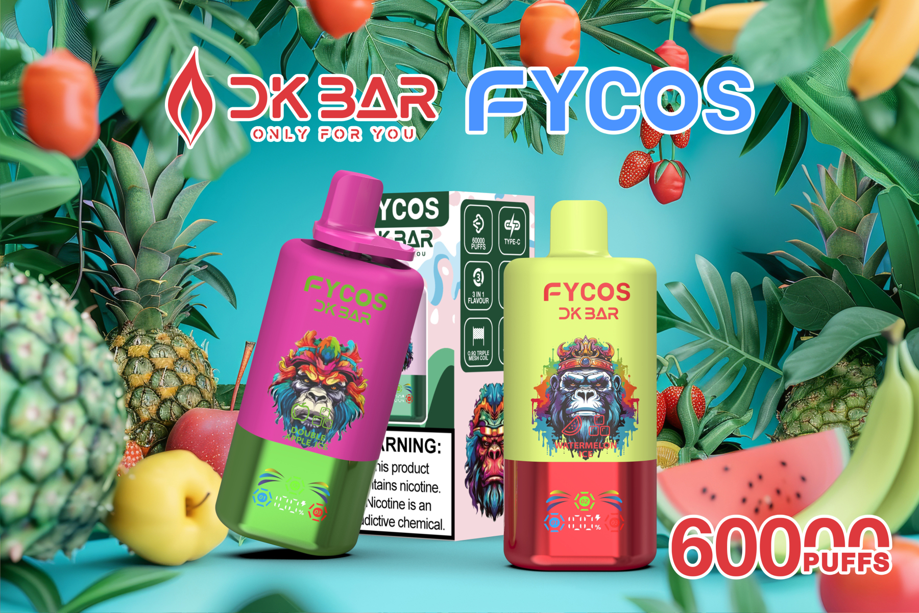Fycos Disposable Electronic Cigarette Wholesale 3 in 1 60000 Puff Vape EU Warehouse Puff Tornado E Triple Flavor Adjust Airflow Ra Bar 60K Puff Ecigs