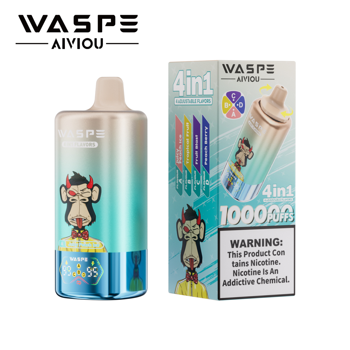Waspe 100000 Puffs Quadruple Flavors 4 in 1 Tornado Vaper 100K 60K E Cigarette Wholesale Rechargeable Vapor EU Warehouse Spain