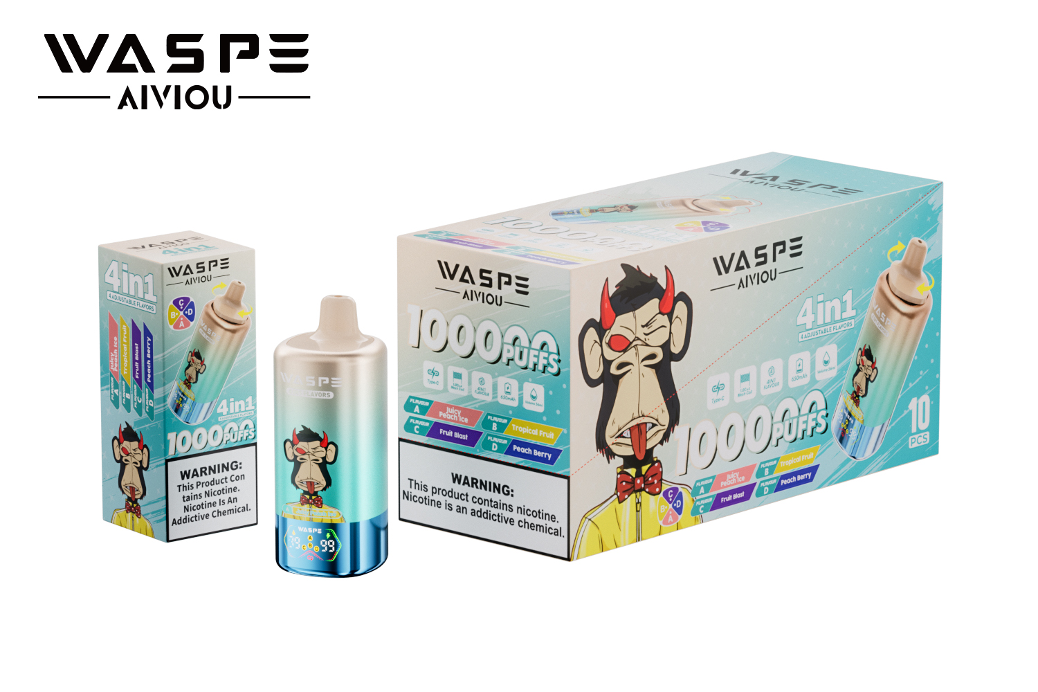 Waspe 100000 Puffs Quadruple Flavors 4 in 1 Tornado Vaper 100K 60K E Cigarette Wholesale Rechargeable Vapor EU Warehouse Spain