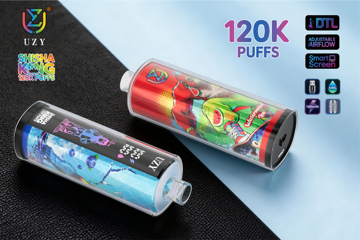 Uzy Vapers 120K 120000 Puffs EU Warehouse Disposable Shisha Hookah King100K 150K Fruit Flavors Distributor Mini E Cigarette