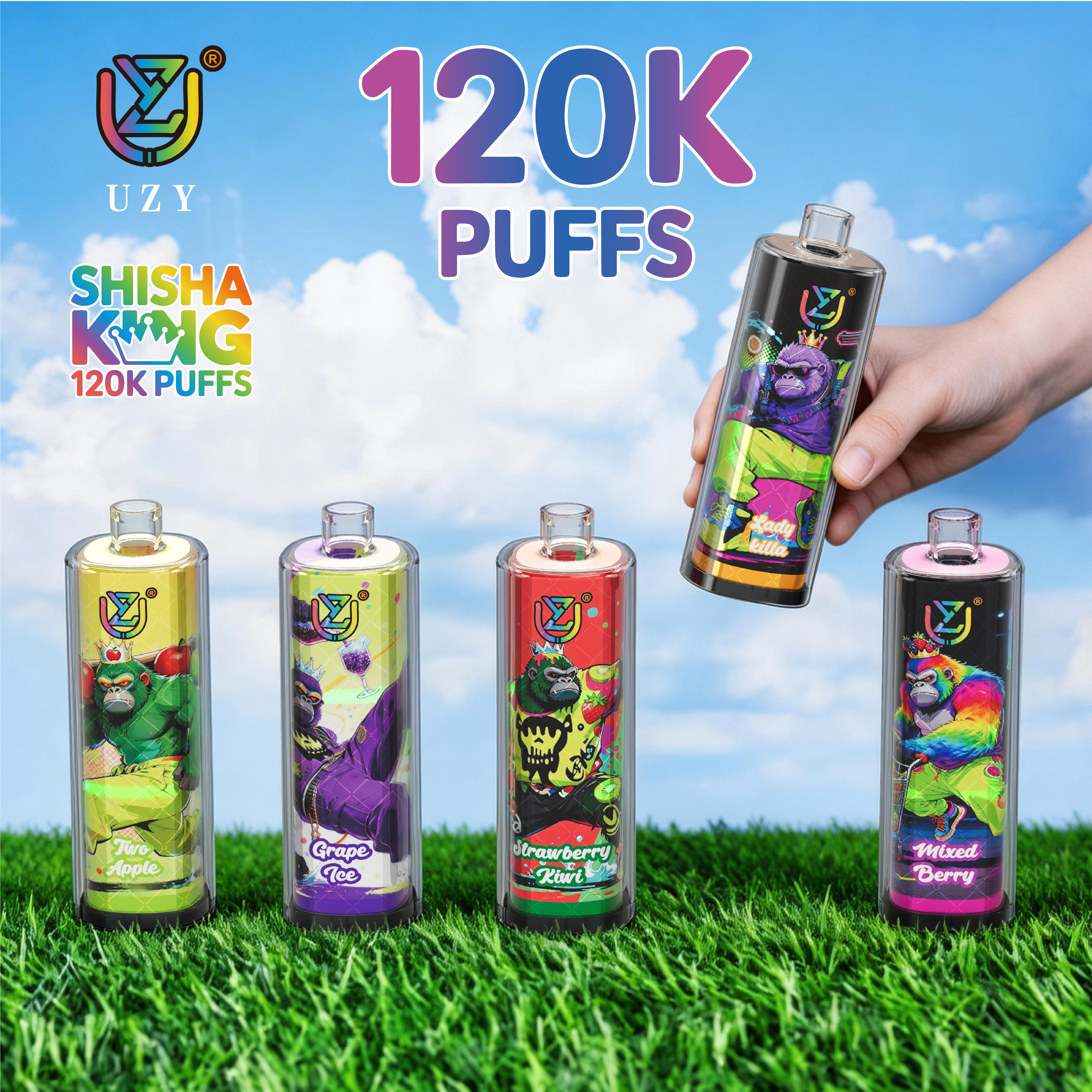 Uzy Vapers 120K 120000 Puffs EU Warehouse Disposable Shisha Hookah King100K 150K Fruit Flavors Distributor Mini E Cigarette