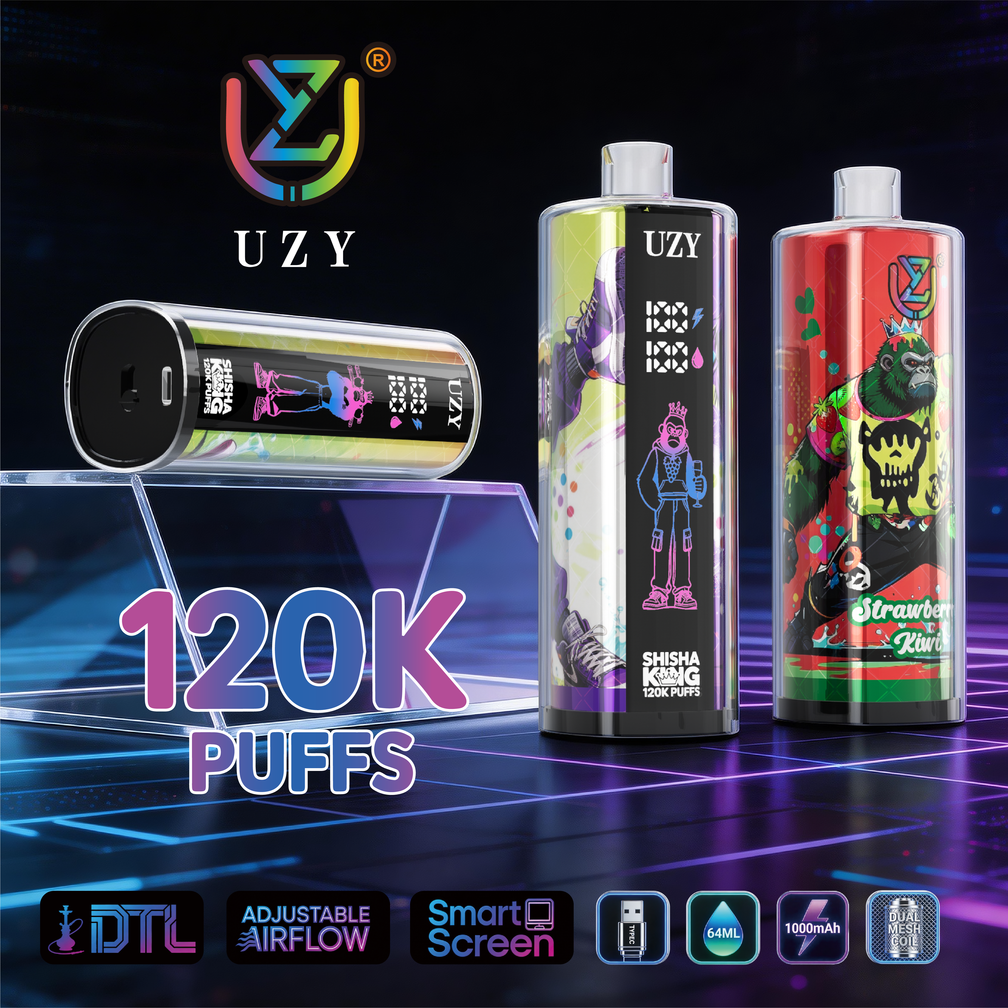 Uzy Vapers 120K 120000 Puffs EU Warehouse Disposable Shisha Hookah King100K 150K Fruit Flavors Distributor Mini E Cigarette