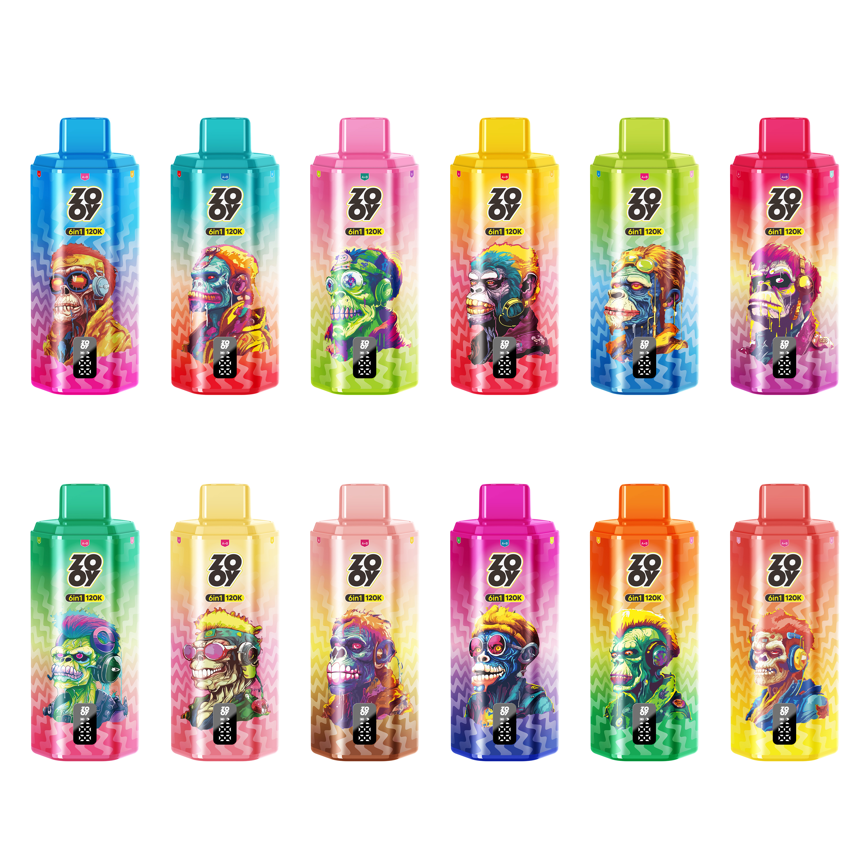 EU Warehouse Stock Germany Wholesale Zooy 6 in 1 120000 Puff Disposable Vape Pen Rechargeable Battery Eliquid Display Disposable Vapor