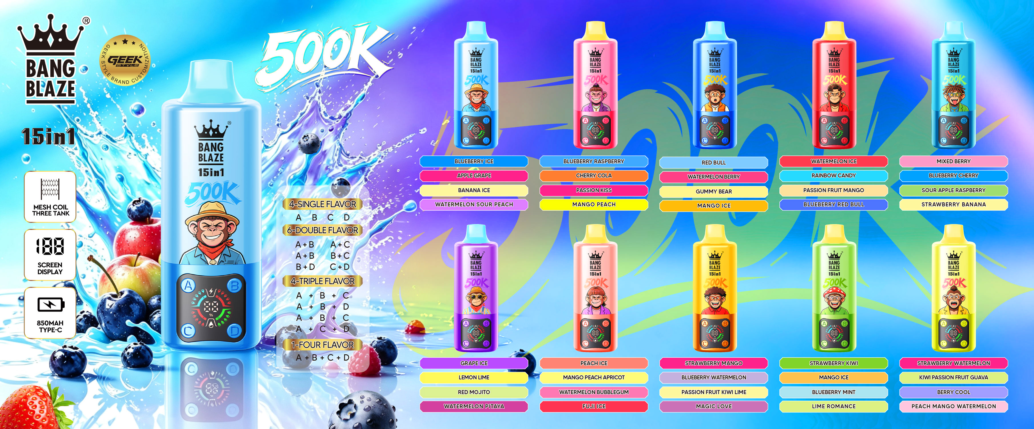 Bang Blaze 500K Puffs 15in1 Banglegend Vaper Electronic Cigarettes Bangking 150K 100K 80K  Puff Bar Vape Pen