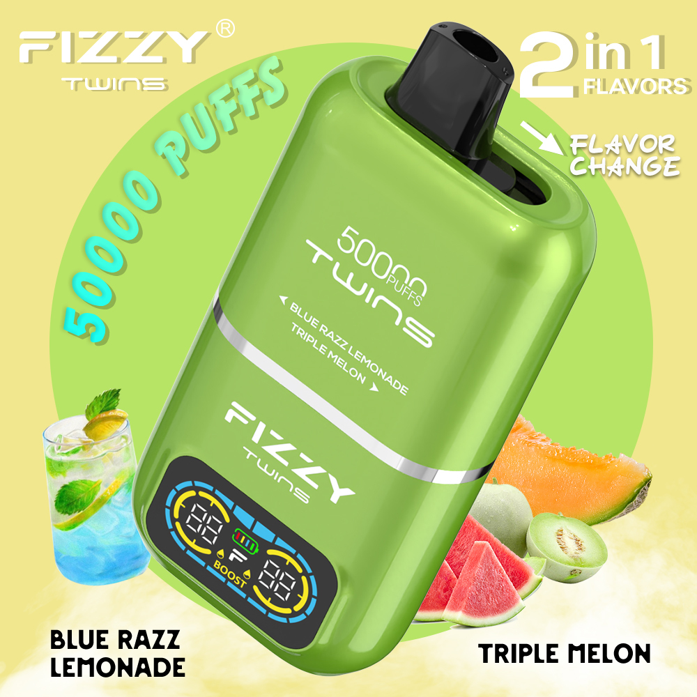 Fizzy Twins 50000 Puffs Bar 50ml E Liquid Big Vapor 50K Double Flavors Disposable Vape Pen Wholesale E-Cigarette