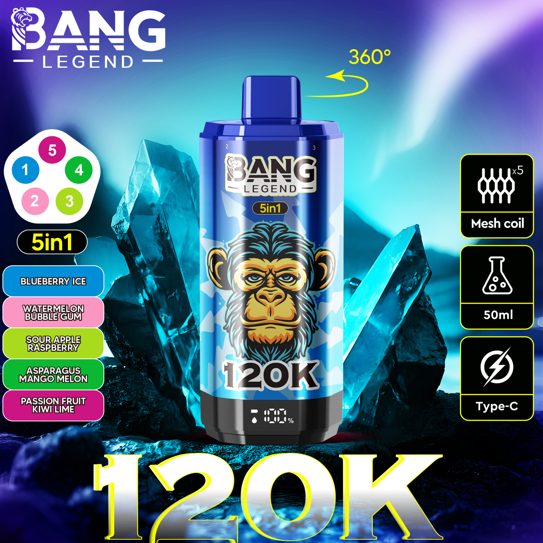 Bang Legend 120000 120K Puffs 5in1 Factory Price Bangblaze 100000 120K Puff E-Cigarette Disposable Vape Bang King 85K 100K Puffs EU Germany Stock