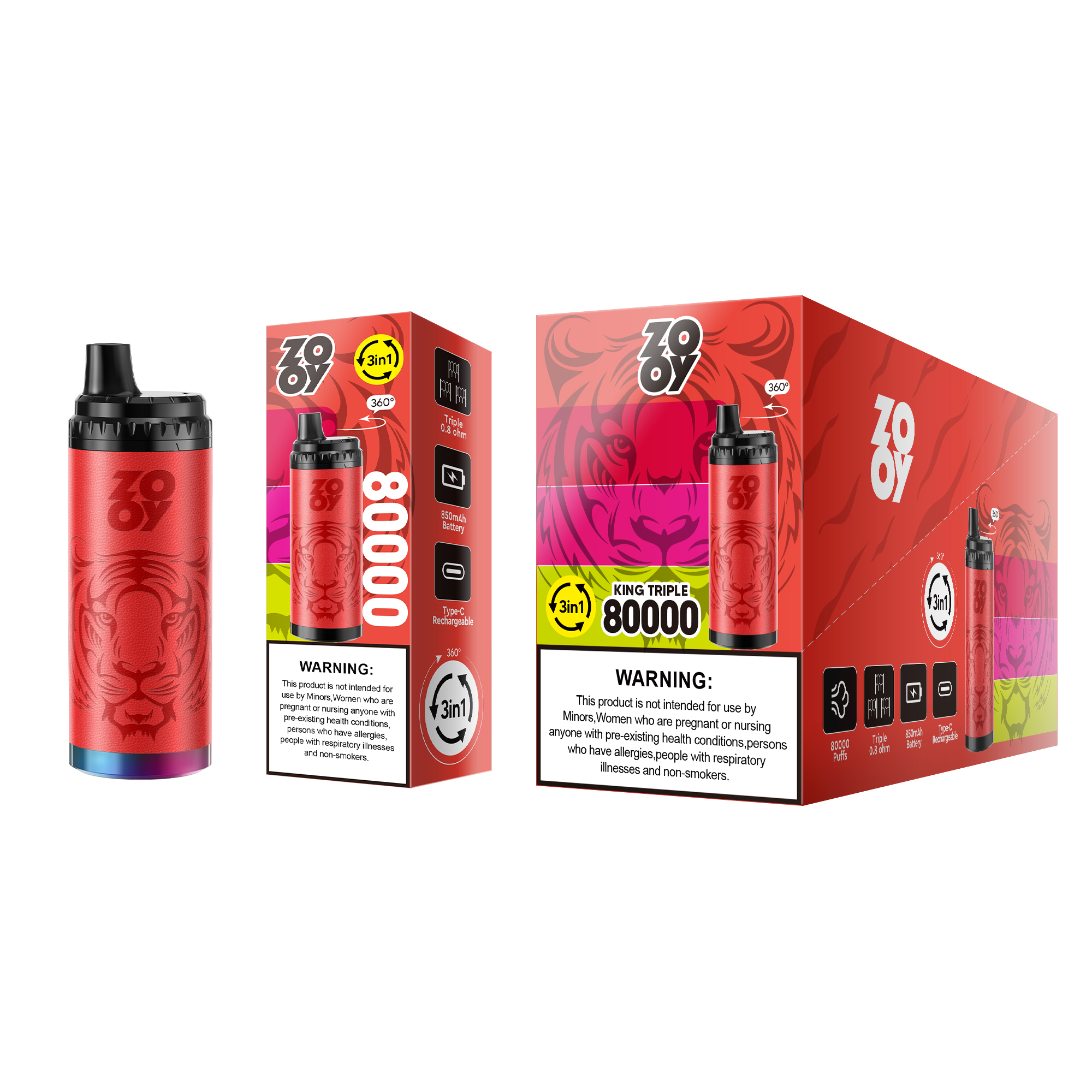 EU Spain Wrehouse Wholesale Zooy Triple Flavors 3in 1 80000 Puffs Vaper 70K Puff Disposable Vape Pen Electronic Cigarettes 50000 60000 Puffs EU Vaper
