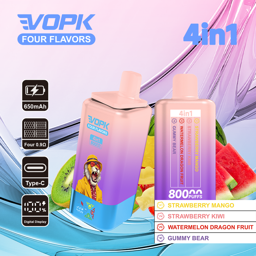 Vopk 80000 Puffs 4 in 1 Flavors Wholesale Vape Pen 80K 75K 60K 50K Disposable E-Cigarette