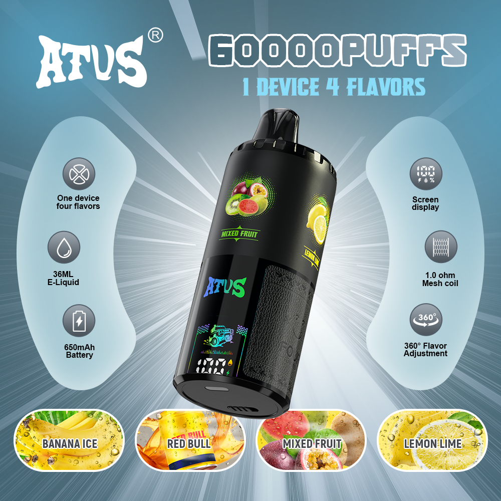 Atvs 60000 Puffs 4 in 1 Flavors Disposable Vape 60K 50K Rotating System 60ml E-Liquid Large Smoke Online Shopping Digital Screen
