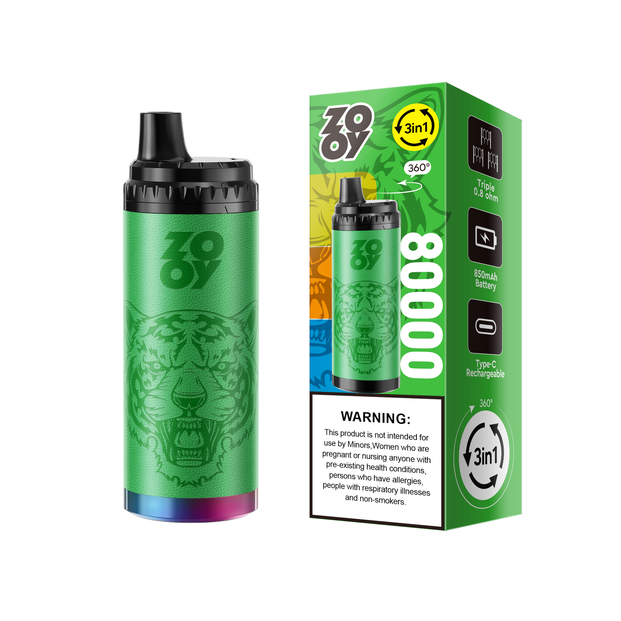 EU Warehouse Zooy King Triple 80000 Puffs 3 in 1 Vape Pen E Liquid 50K 60K 80K 100K 120K 150K Disposable Electronic Cigarette