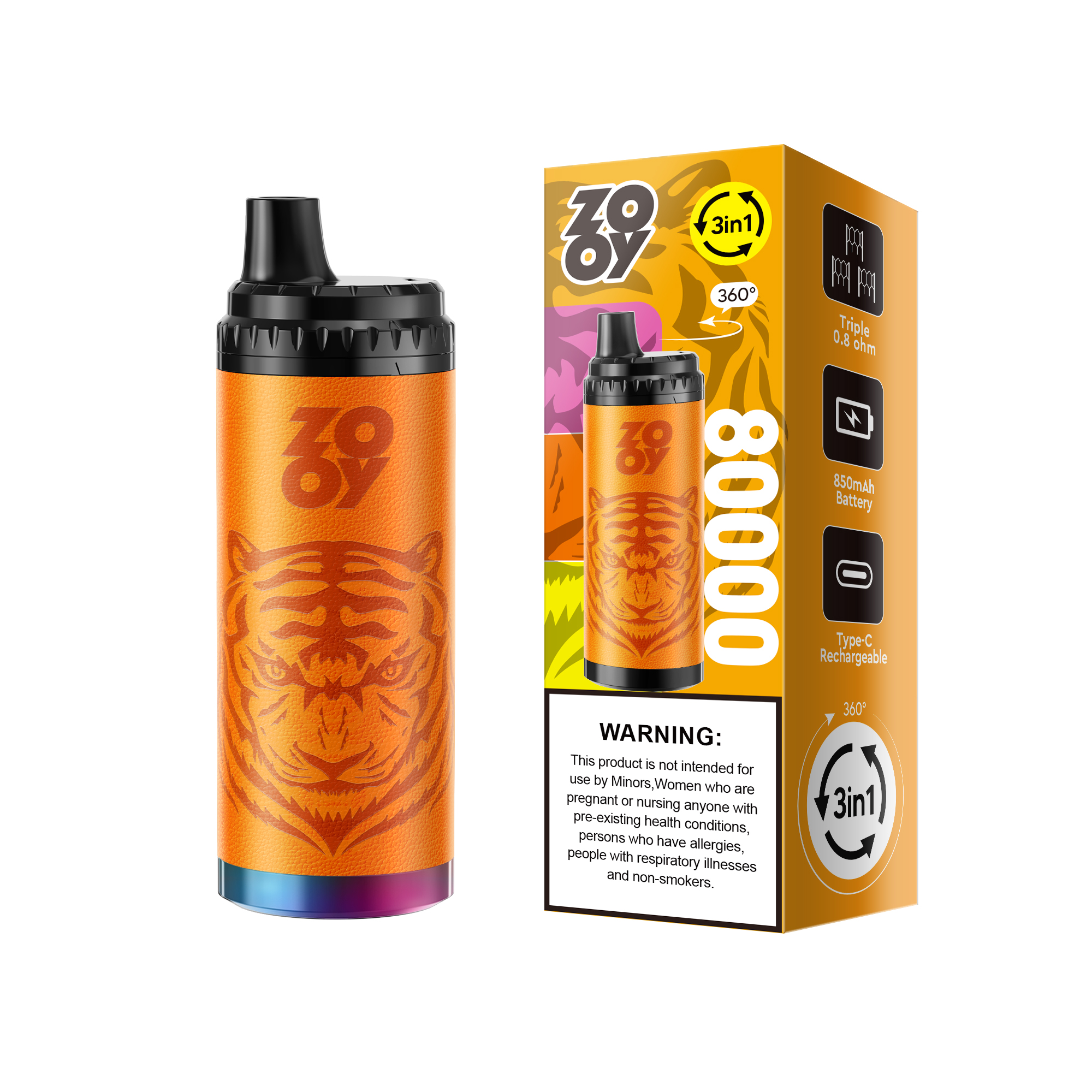EU Warehouse Zooy King Triple 80000 Puffs 3 in 1 Vape Pen E Liquid 50K 60K 80K 100K 120K 150K Disposable Electronic Cigarette