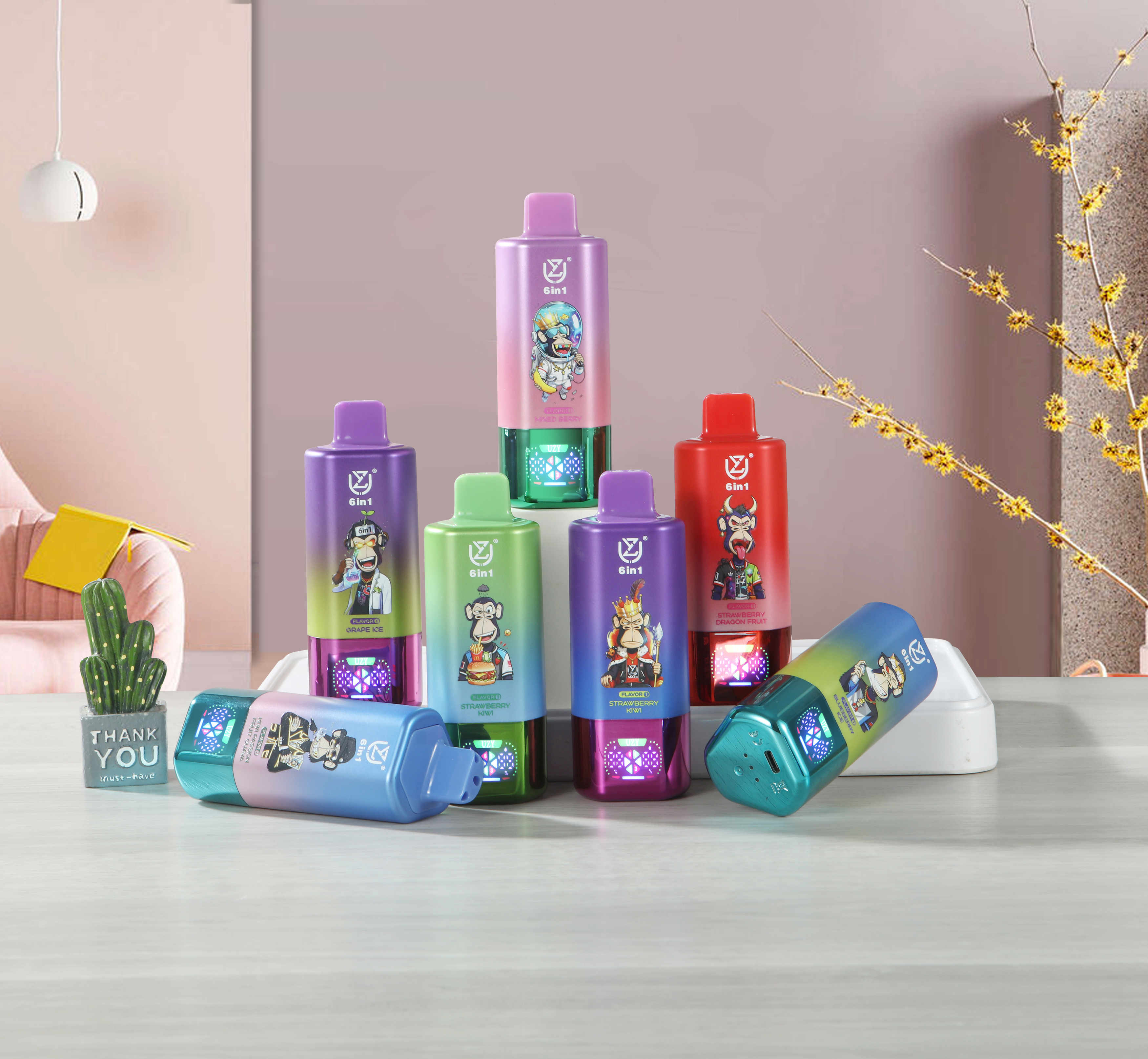 Uzy 6-in-1 Desechable Vape 150K Options Disposable E-Cigarette Wholesale with LED Screen OEM Factory EU Warehouse 150000puff Ecloudvaping 