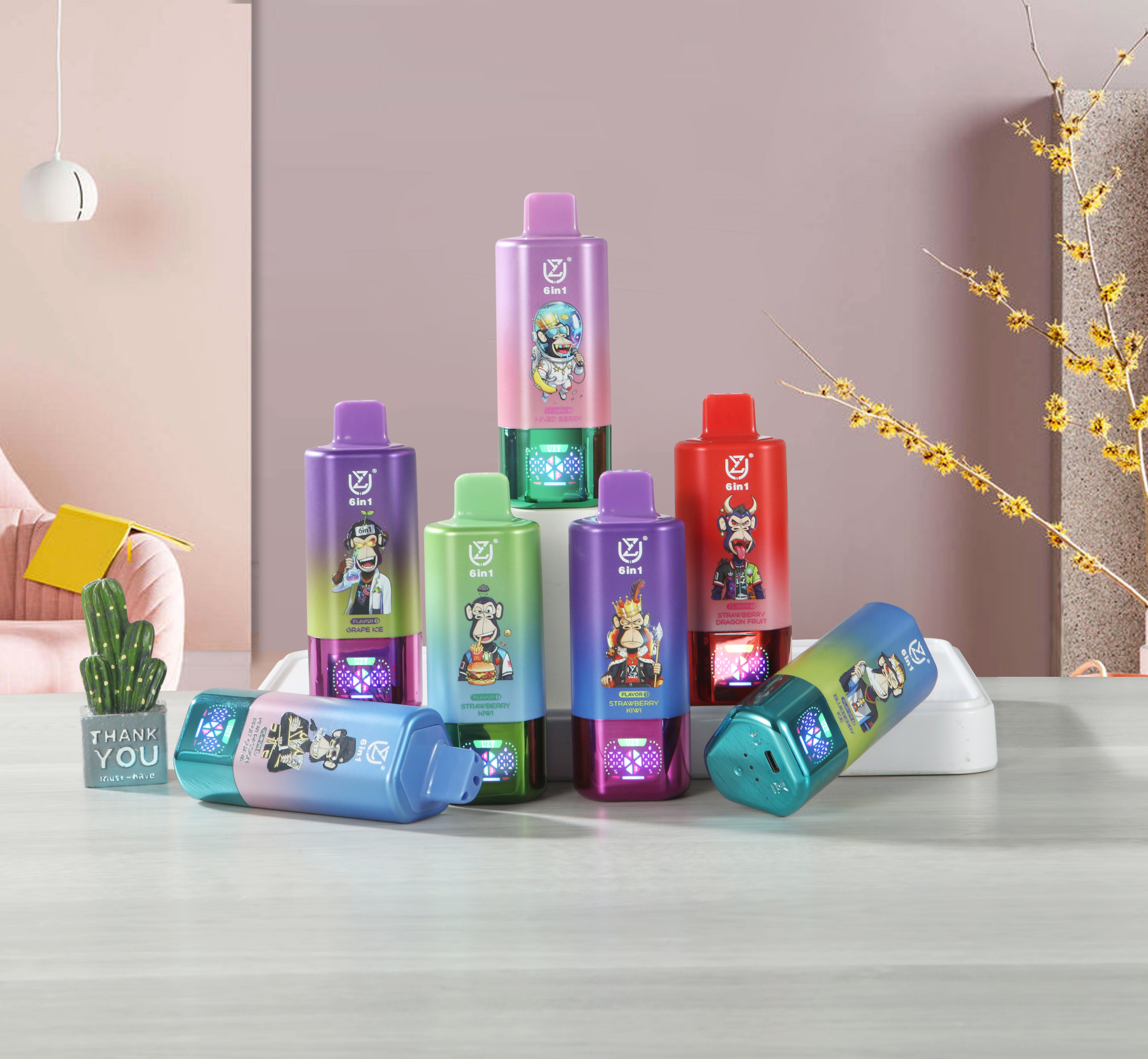 Uzy 6-in-1 Desechable Vape 150K Options Disposable E-Cigarette Wholesale with LED Screen OEM Factory EU Warehouse 150000puff Ecloudvaping 