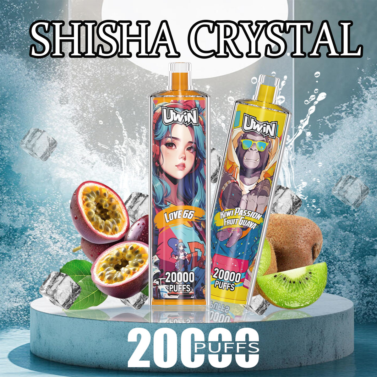 Uwin Shisha Hookah Crystal 20000 Puff Bood Twins Banana Ice Smart Screen Cherry Ice Cherry Lime Disposable E-Cigarettes Cigarrillo Electronico Vape 30K Bar Disp