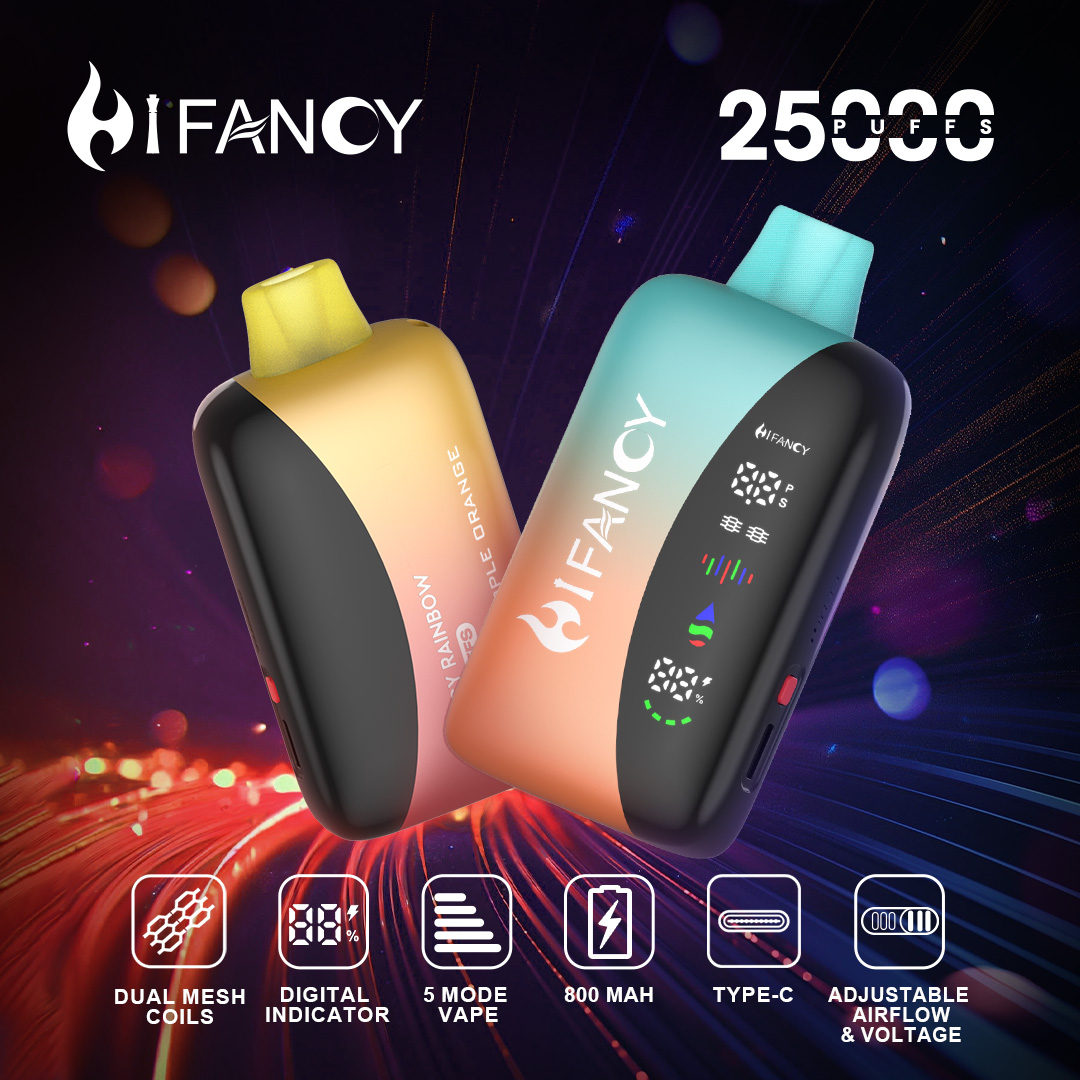 Hifancy Rainbow 25000 Puffs 10 Flavors 2% 3% 5% Nicotine Kids Lock with Color Display Adjust Power Factory Disposable E-Cigarette Vape