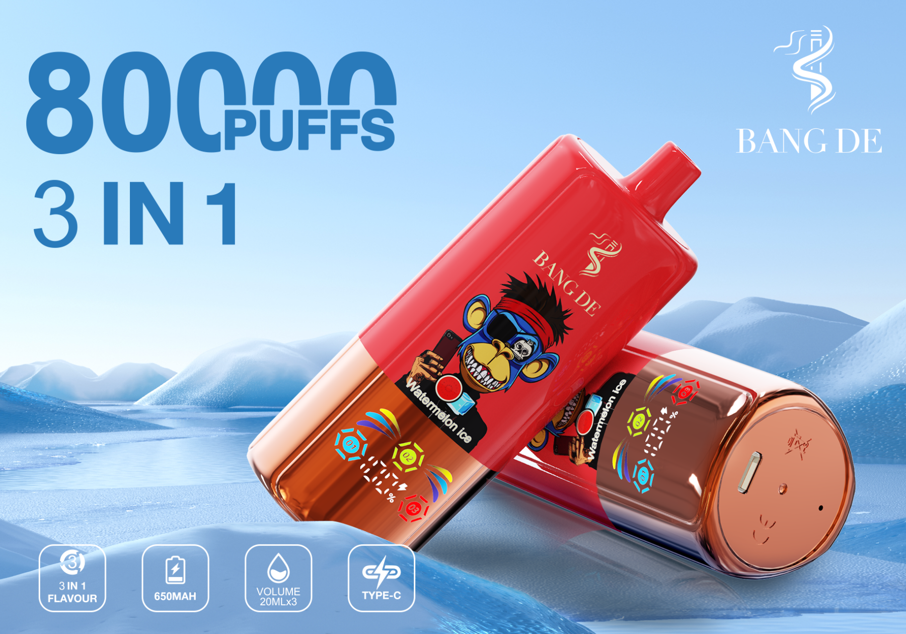  Bang DE 80000 Puffs Triple Flavors Vape Pen 80K 75K 60K 50K Pocket Hookah Factory Price Disposable Electronic Cigarette